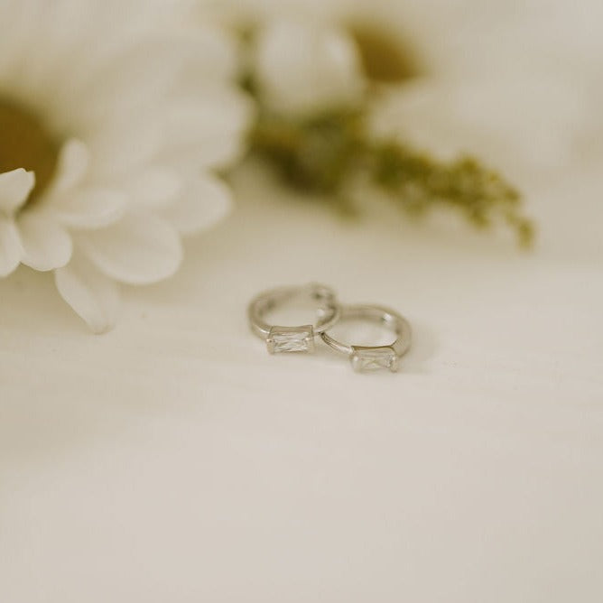 Sophie Baguette Diamond Mini Hoops - WonderingCloth