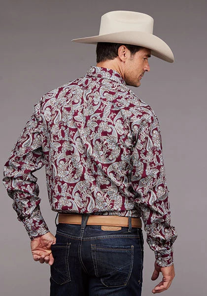 Stetson 2035 Country Paisley (Wine) - Men's Western Shirt - WonderingCloth