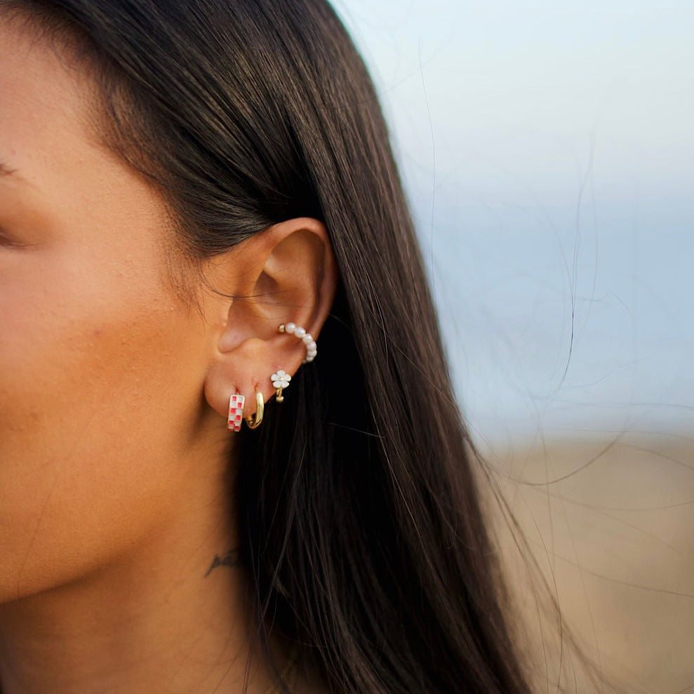 Pink & White Checkered Hoops - WonderingCloth