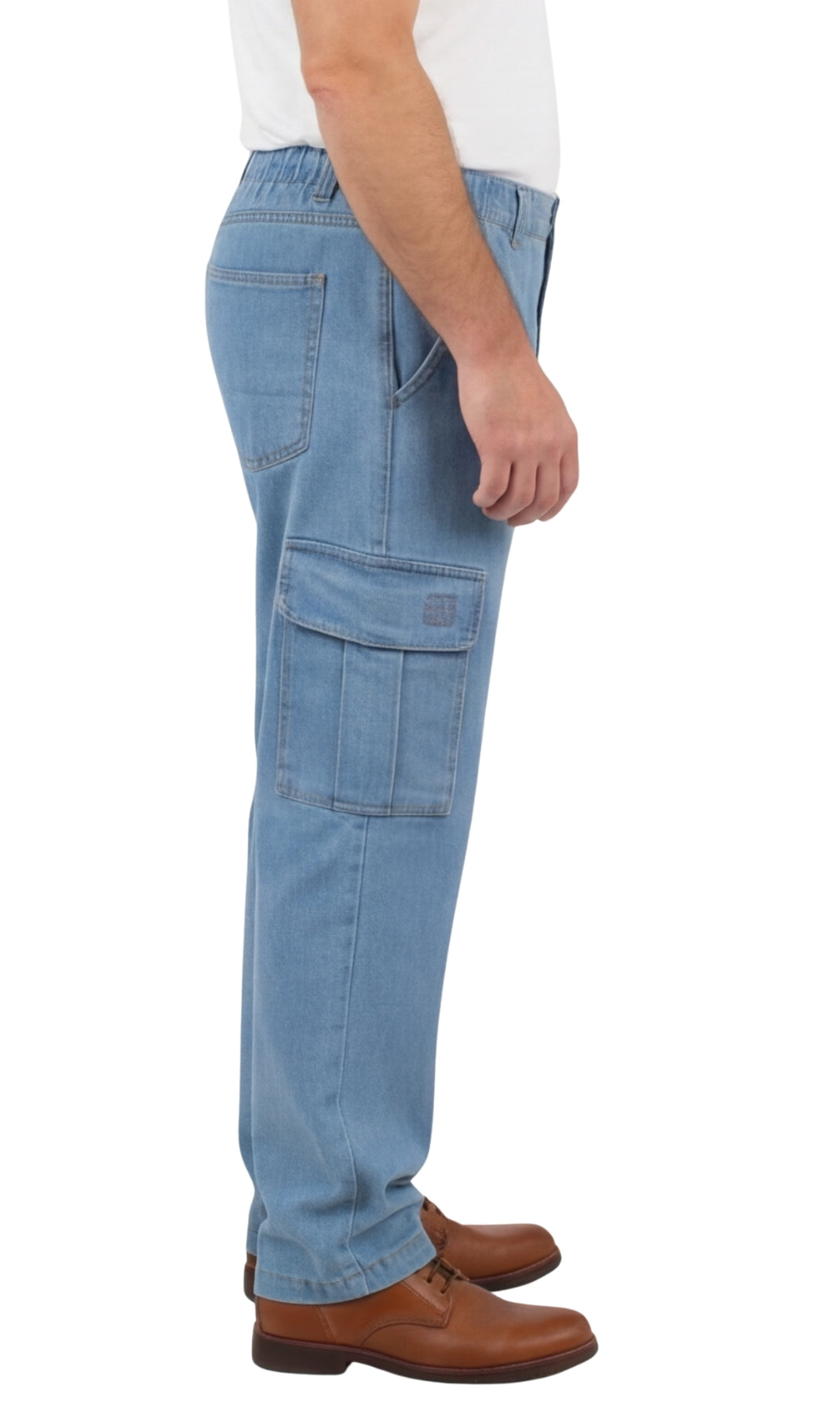 Men's Lightweight Double Cargo Pocket Pull-On Jeans – Cotton Blend Cargo Pants with Elastic Waist - WonderingCloth