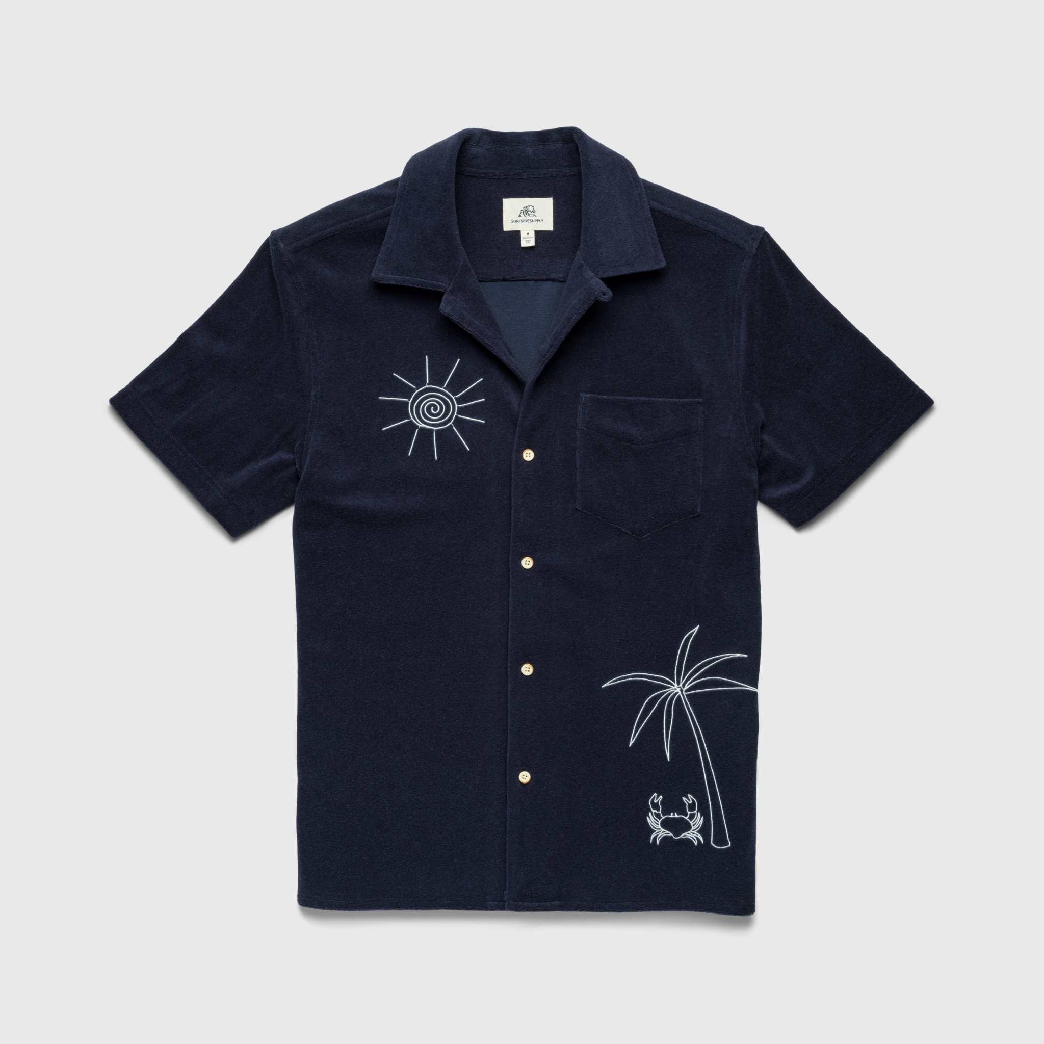 Mariner Terry Camp Collar Shirt - Navy Blazer - WonderingCloth