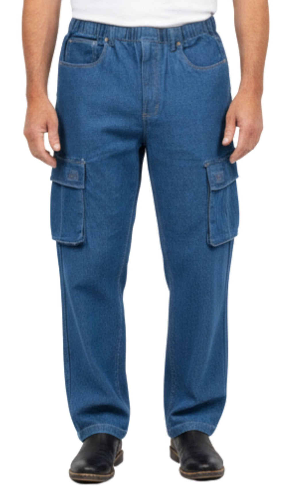 Men's Lightweight Double Cargo Pocket Pull-On Jeans – Cotton Blend Cargo Pants with Elastic Waist - WonderingCloth