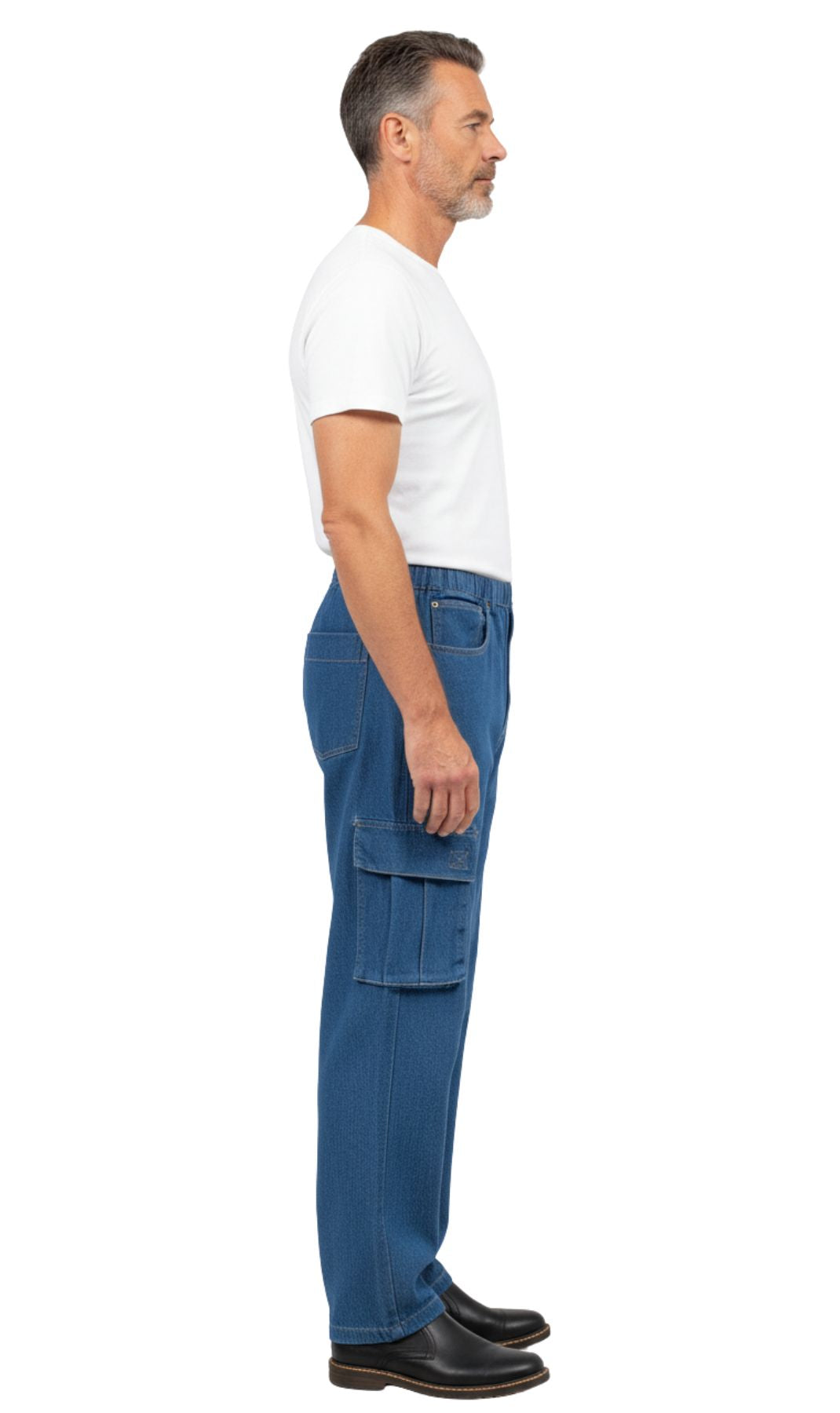 Men's Lightweight Double Cargo Pocket Pull-On Jeans – Cotton Blend Cargo Pants with Elastic Waist - WonderingCloth