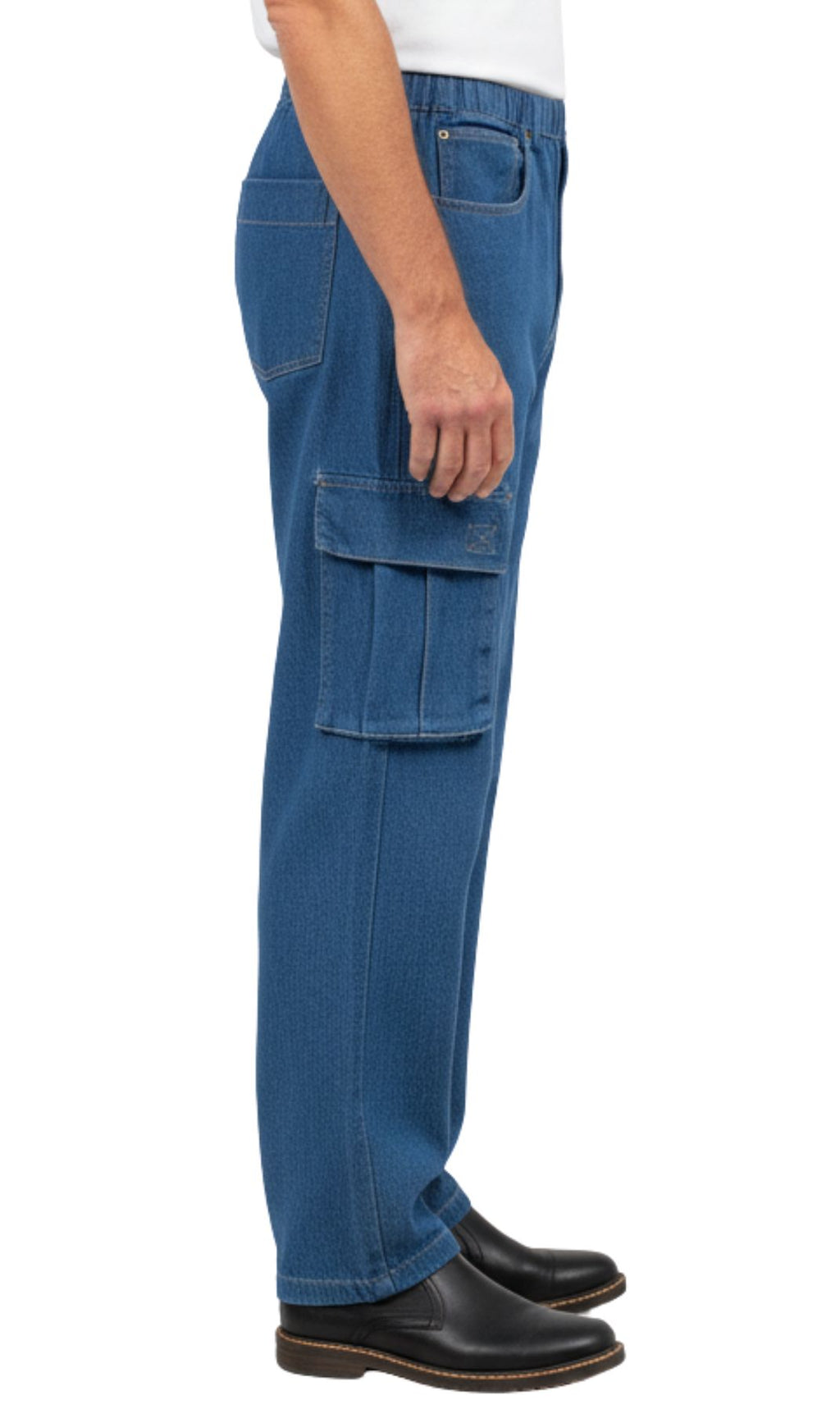 Men's Lightweight Double Cargo Pocket Pull-On Jeans – Cotton Blend Cargo Pants with Elastic Waist - WonderingCloth