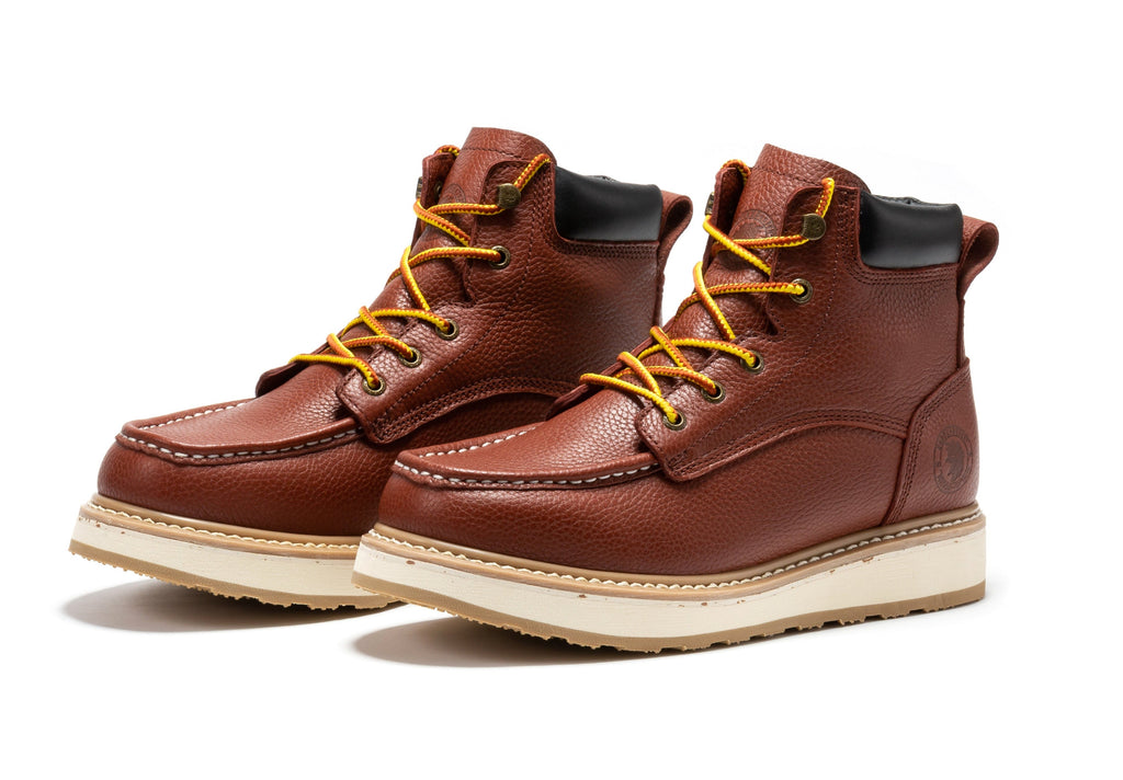 ROCKROOSTER Walker Men's 6 Inch Brown Soft Toe Wedge Work Boots SAP360 - WonderingCloth