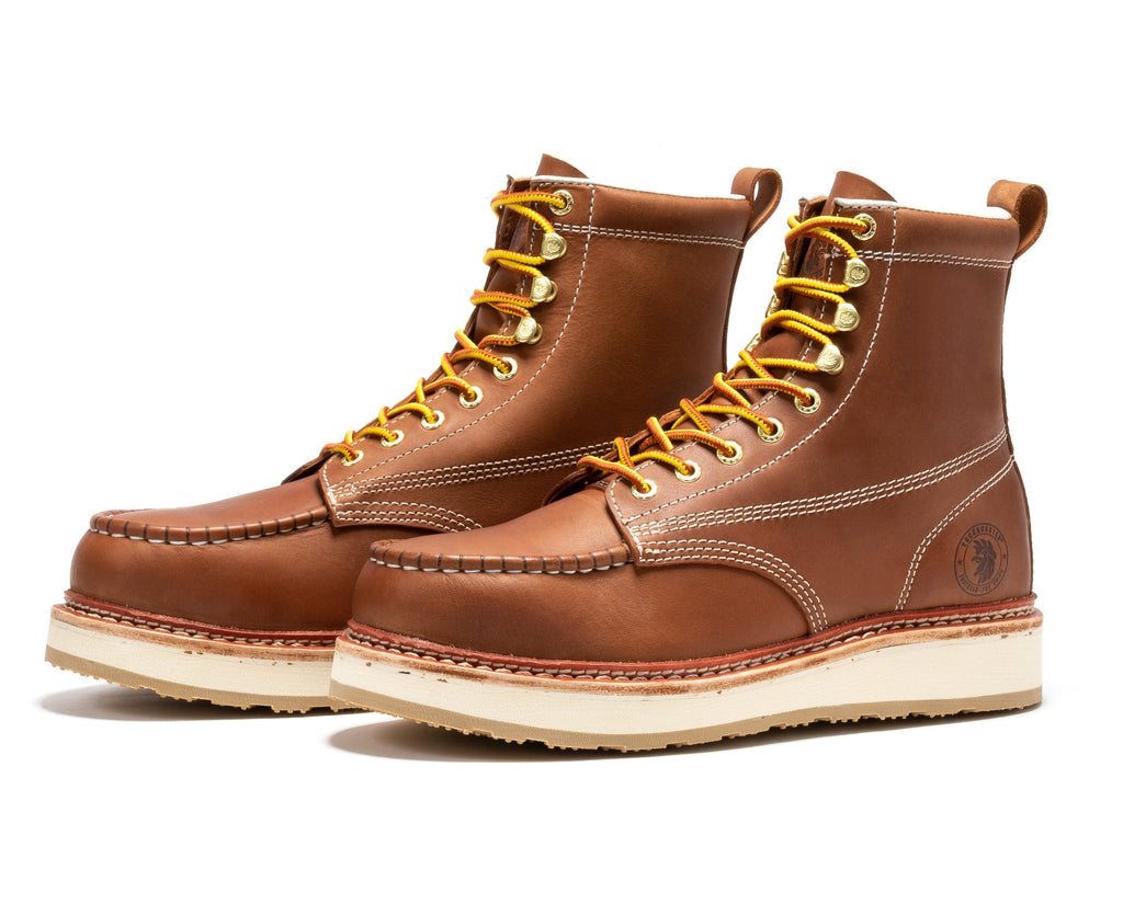 ROCKROOSTER Norwood Men's 6 inch Brown Steel Toe Wedge Work Boots SAP621 - WonderingCloth