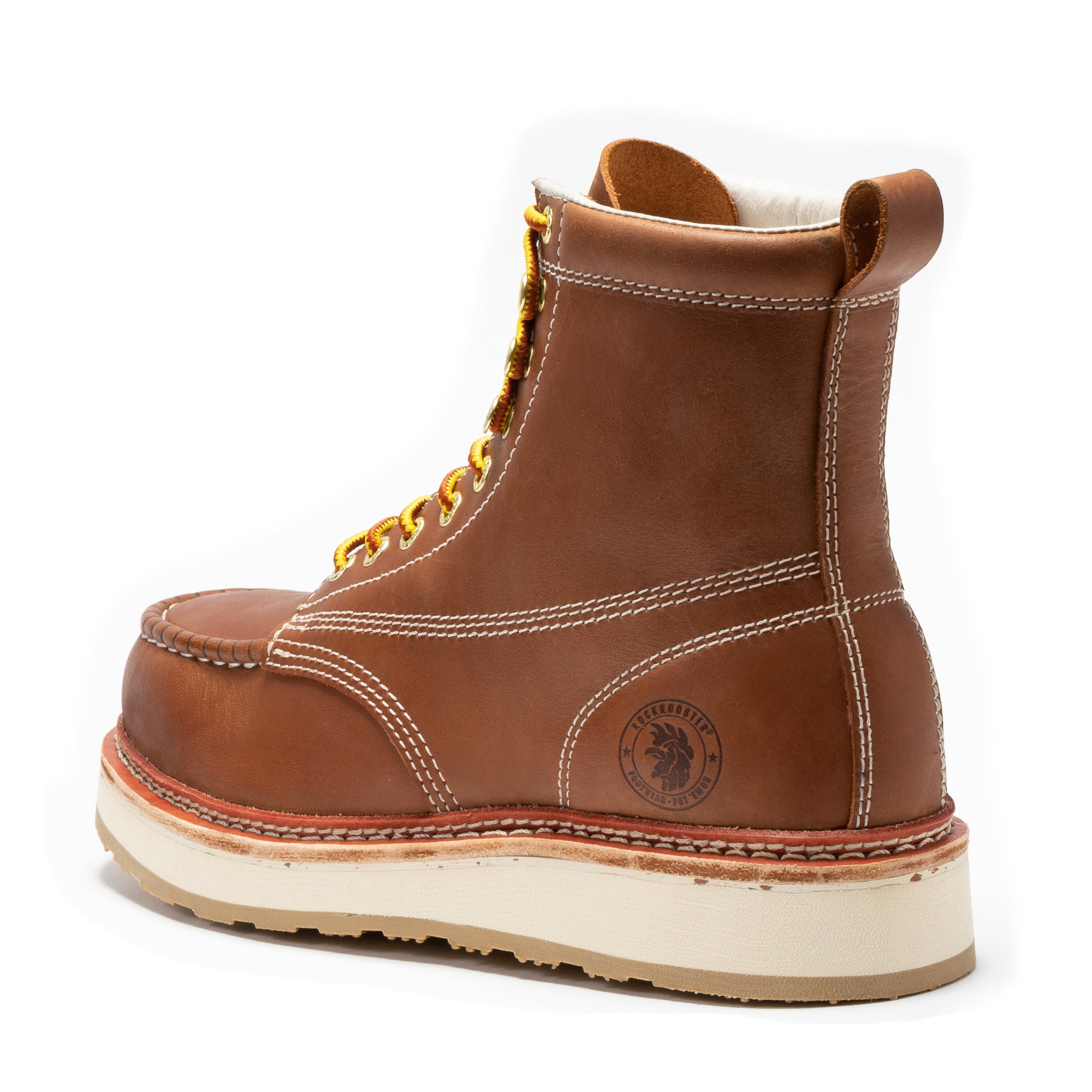 ROCKROOSTER Norwood Men's 6 inch Brown Steel Toe Wedge Work Boots SAP621 - WonderingCloth