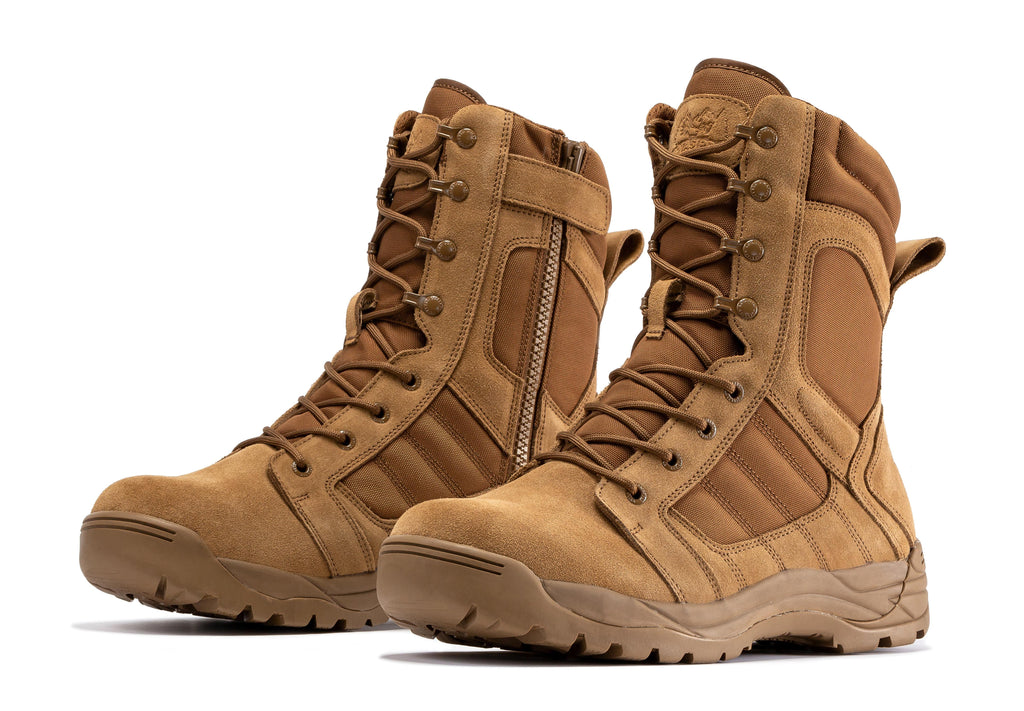 Botas Pro Coyote Men's 8 inch Side Zipper Rubber Sole Tactical Boots BMP110CT - WonderingCloth
