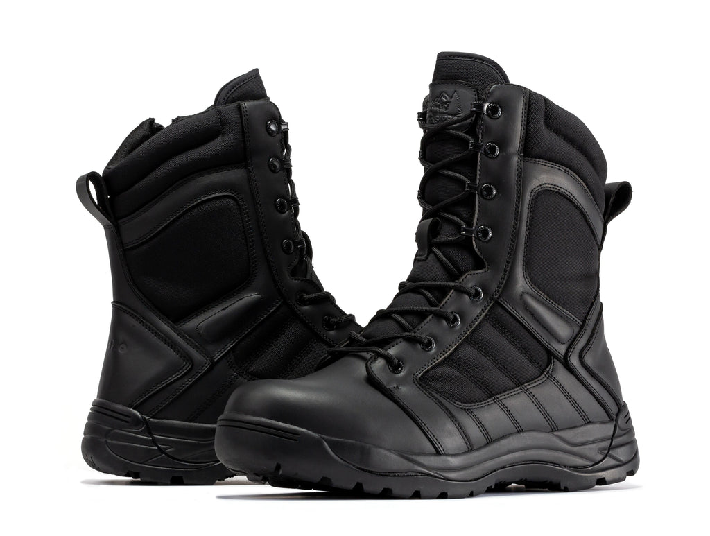 Botas Pro Black Men's 8 inch Side Zipper Rubber Sole Tactical Boots BMP110BK - WonderingCloth
