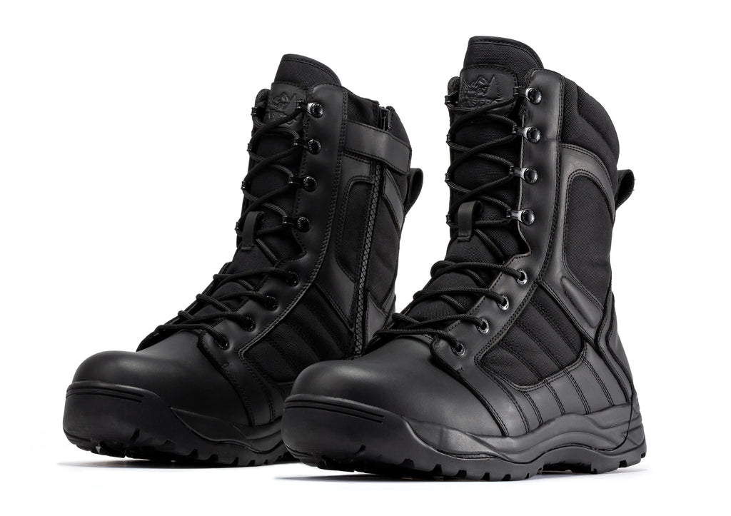 Botas Pro Black Men's 8 inch Side Zipper Rubber Sole Tactical Boots BMP110BK - WonderingCloth