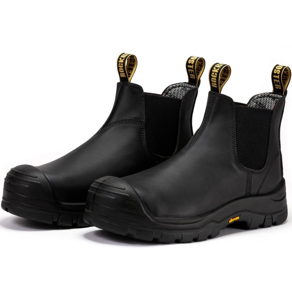 ROCKROOSTER Beaufort Men's Black 6 inch Composite Toe Pull-on Leather Work Boots VAK630 - WonderingCloth