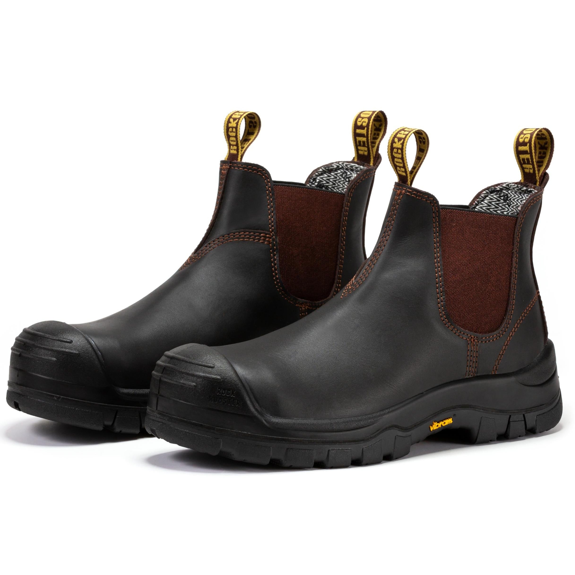 ROCKROOSTER Beaufort Men's Dark Brown 6 inch Composite Toe Pull-on Leather Work Boots VAK631 - WonderingCloth