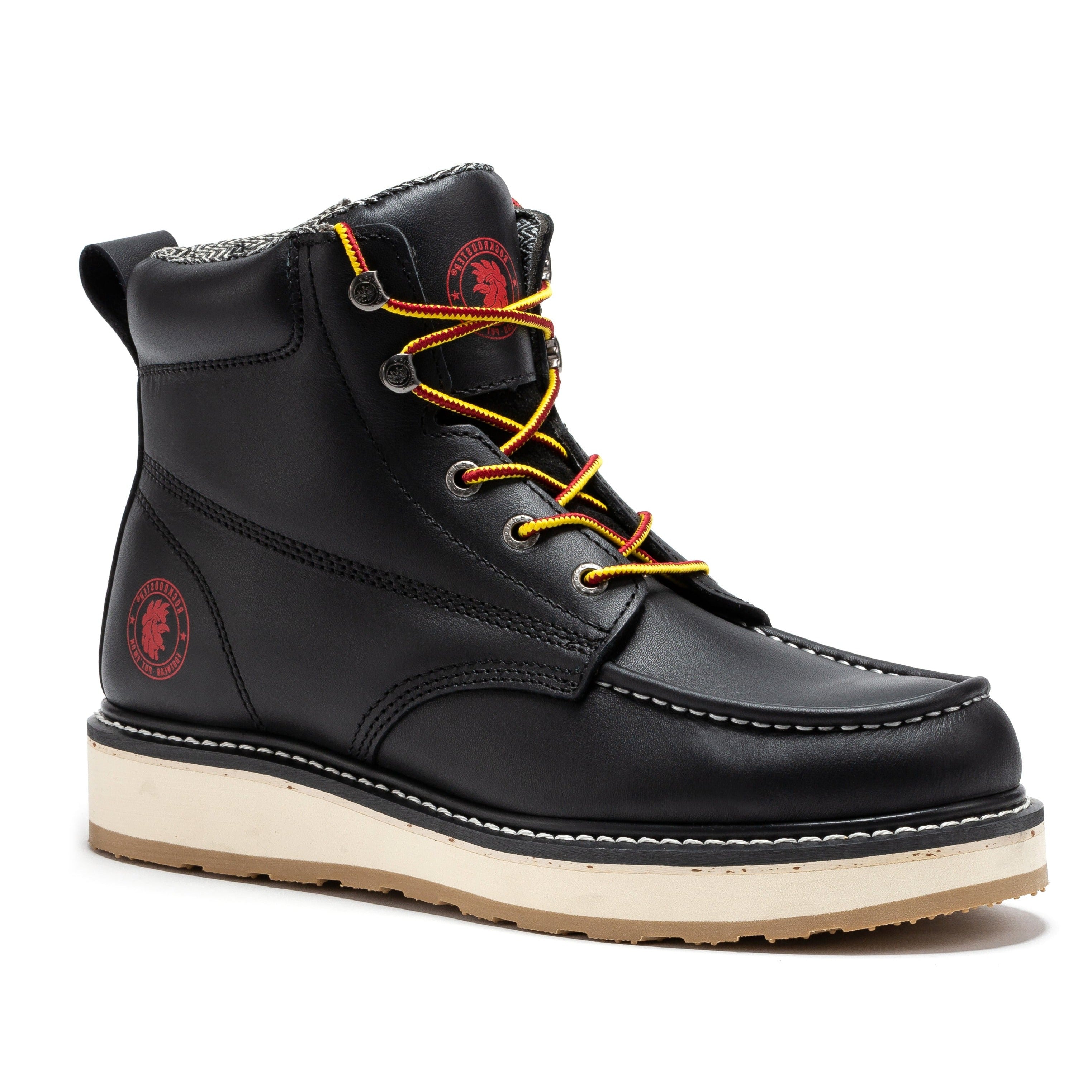 ROCKROOSTER Magnolia Men's 6 inch Black Soft Toe Zip Sided Wedge Work Boots SAP310 - WonderingCloth