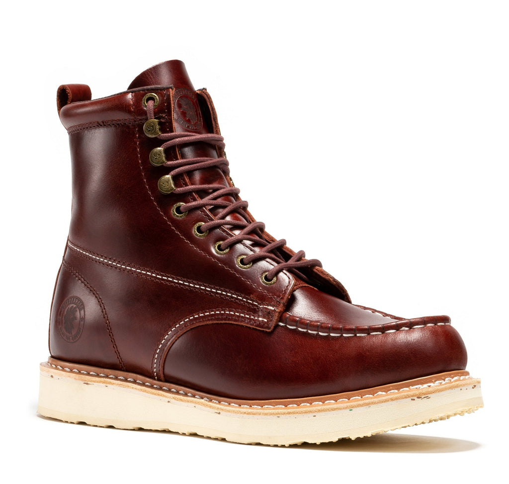 ROCKROOSTER Norwood Cherry Brown Men's 6 inch Soft Toe Wedge Work Boots SAP600 - WonderingCloth