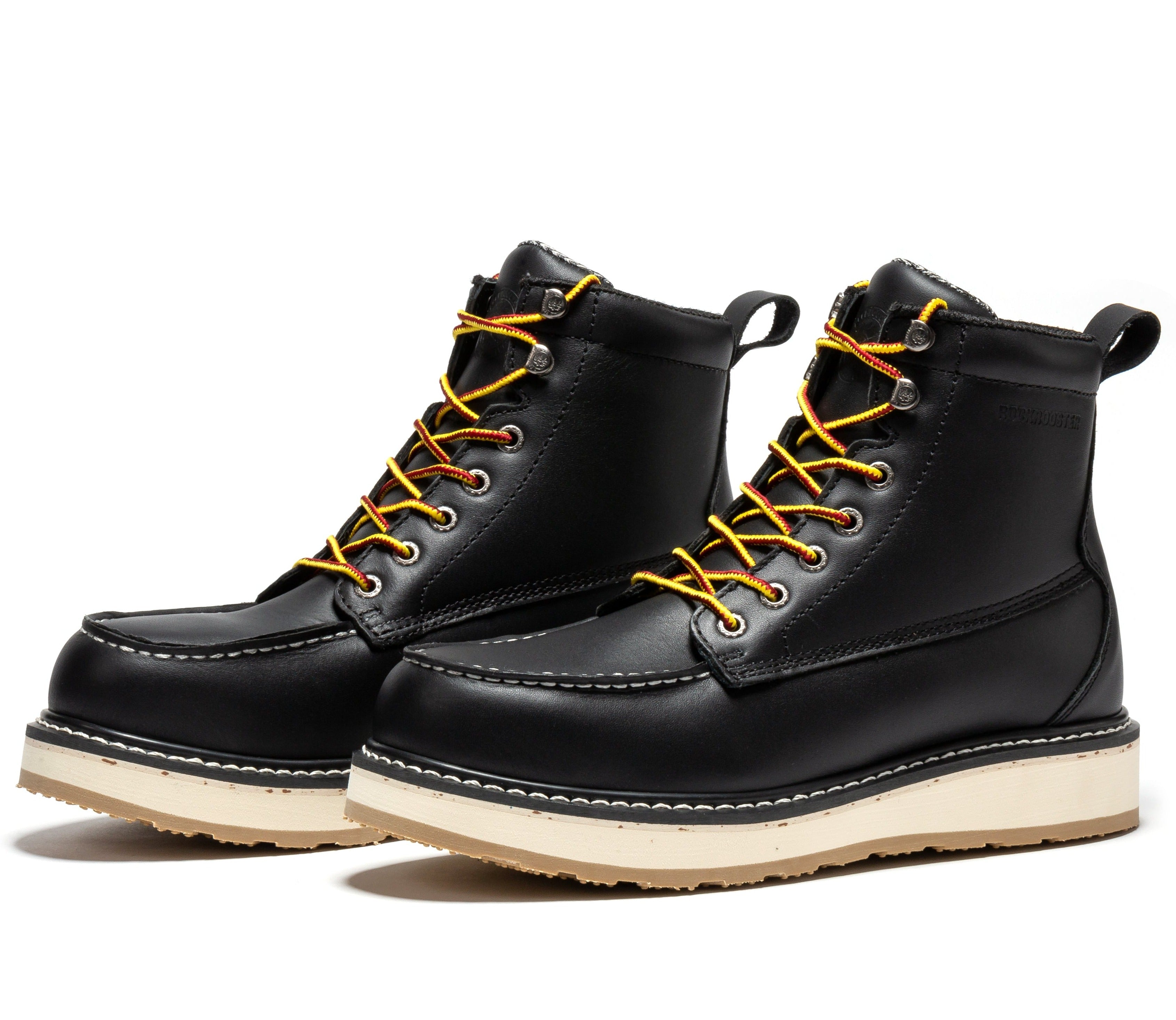 ROCKROOSTER Trinidad Men's 6 inch Black Steel Toe Wedge Work Boots SAP2301 - WonderingCloth