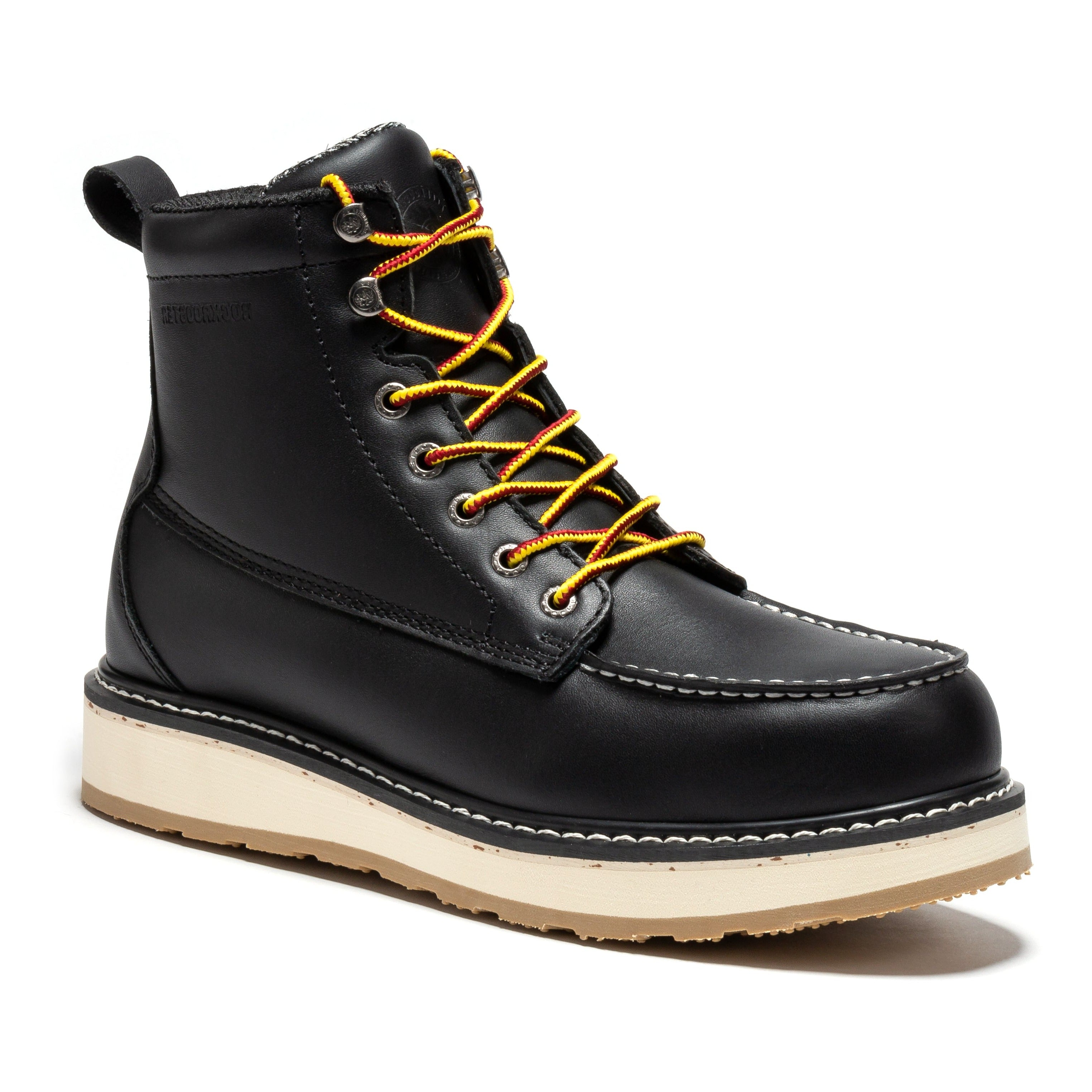 ROCKROOSTER Trinidad Men's 6 inch Black Steel Toe Wedge Work Boots SAP2301 - WonderingCloth