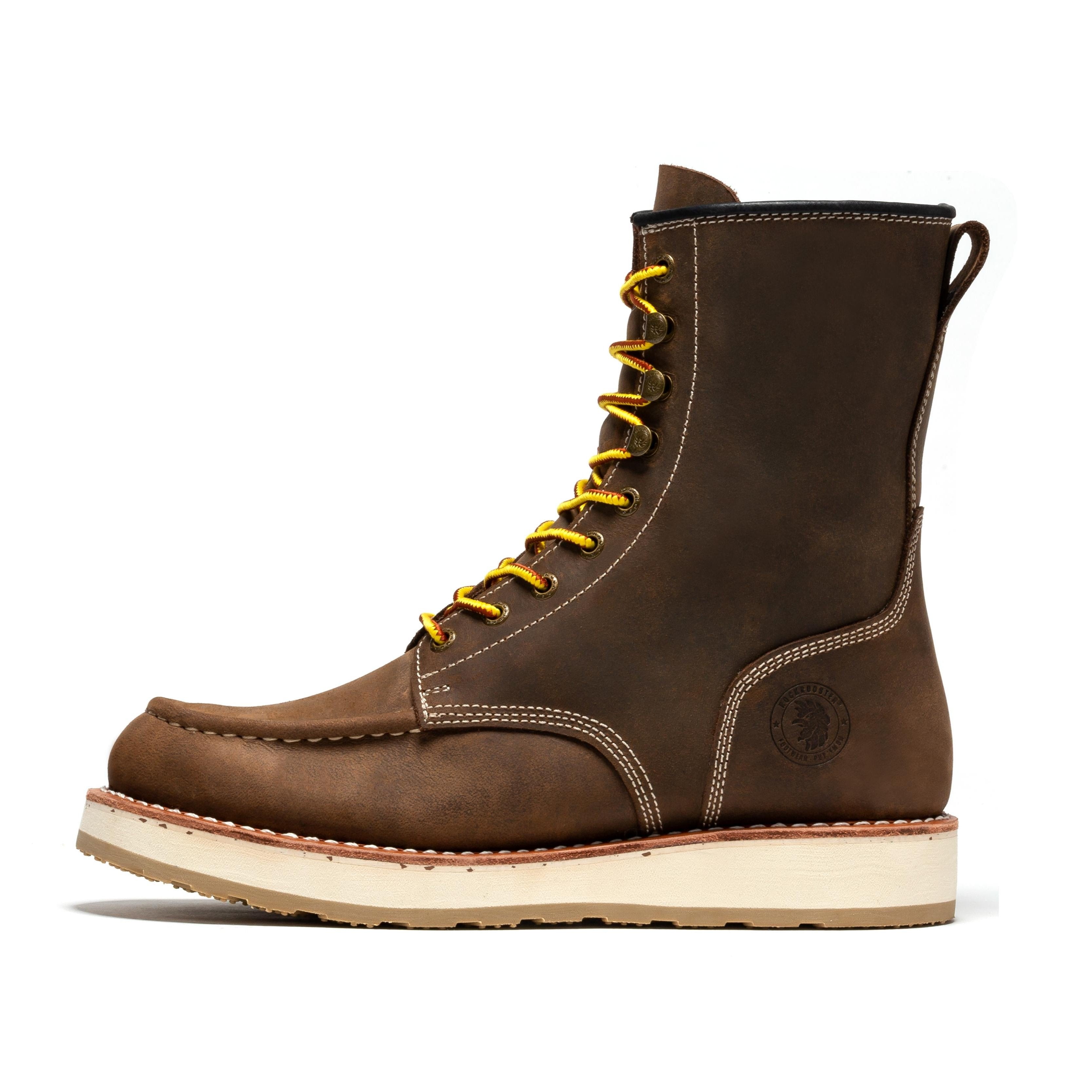 ROCKROOSTER Mantua Men's 8 inch Dark Brown Soft Toe Wedge Work Boots SAP308 - WonderingCloth