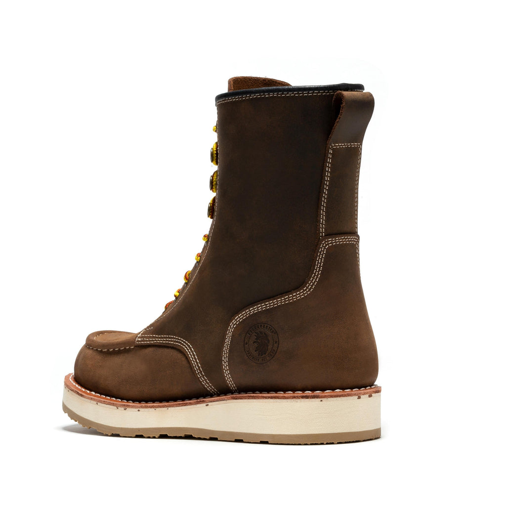 ROCKROOSTER Mantua Men's 8 inch Dark Brown Soft Toe Wedge Work Boots SAP308 - WonderingCloth