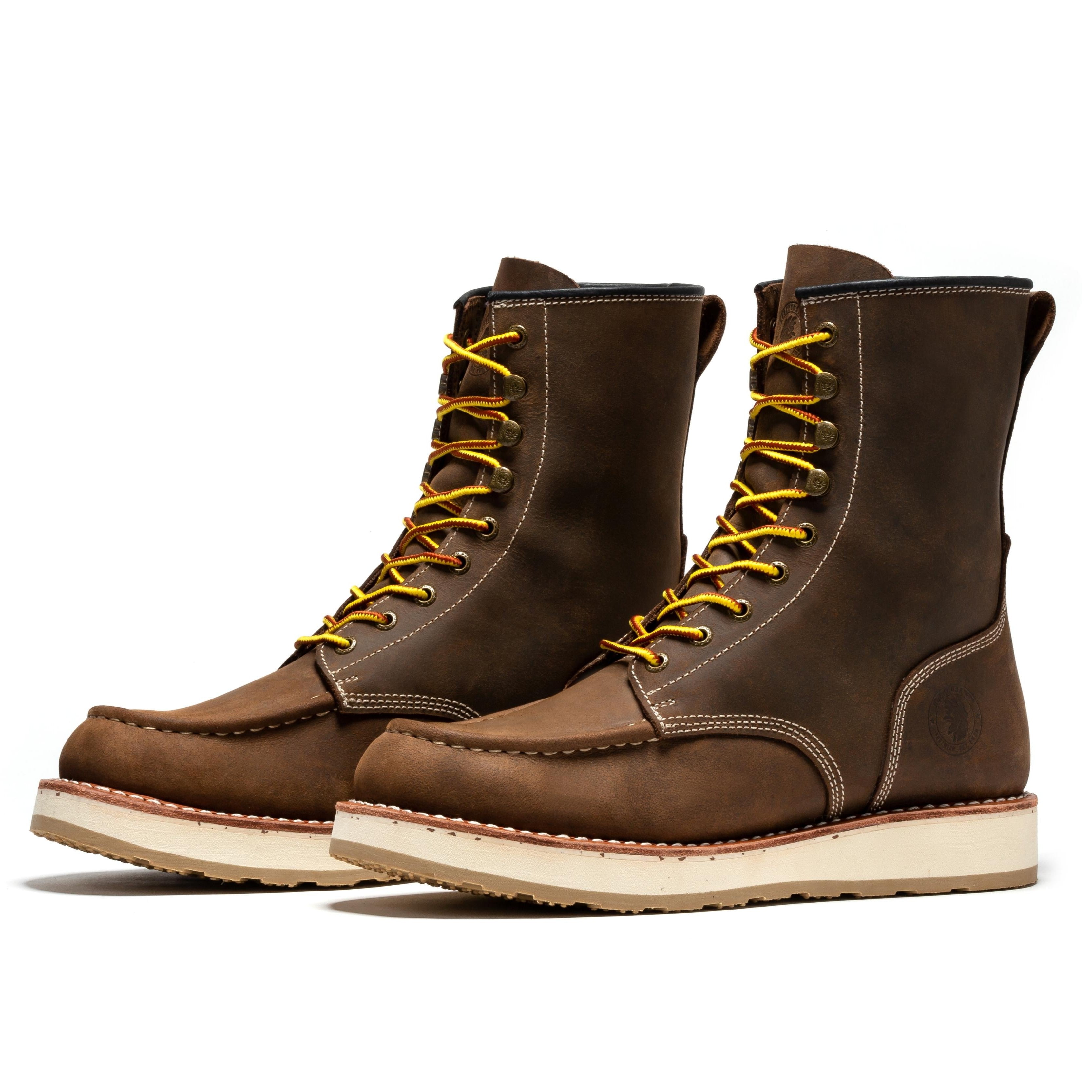 ROCKROOSTER Mantua Men's 8 inch Dark Brown Soft Toe Wedge Work Boots SAP308 - WonderingCloth