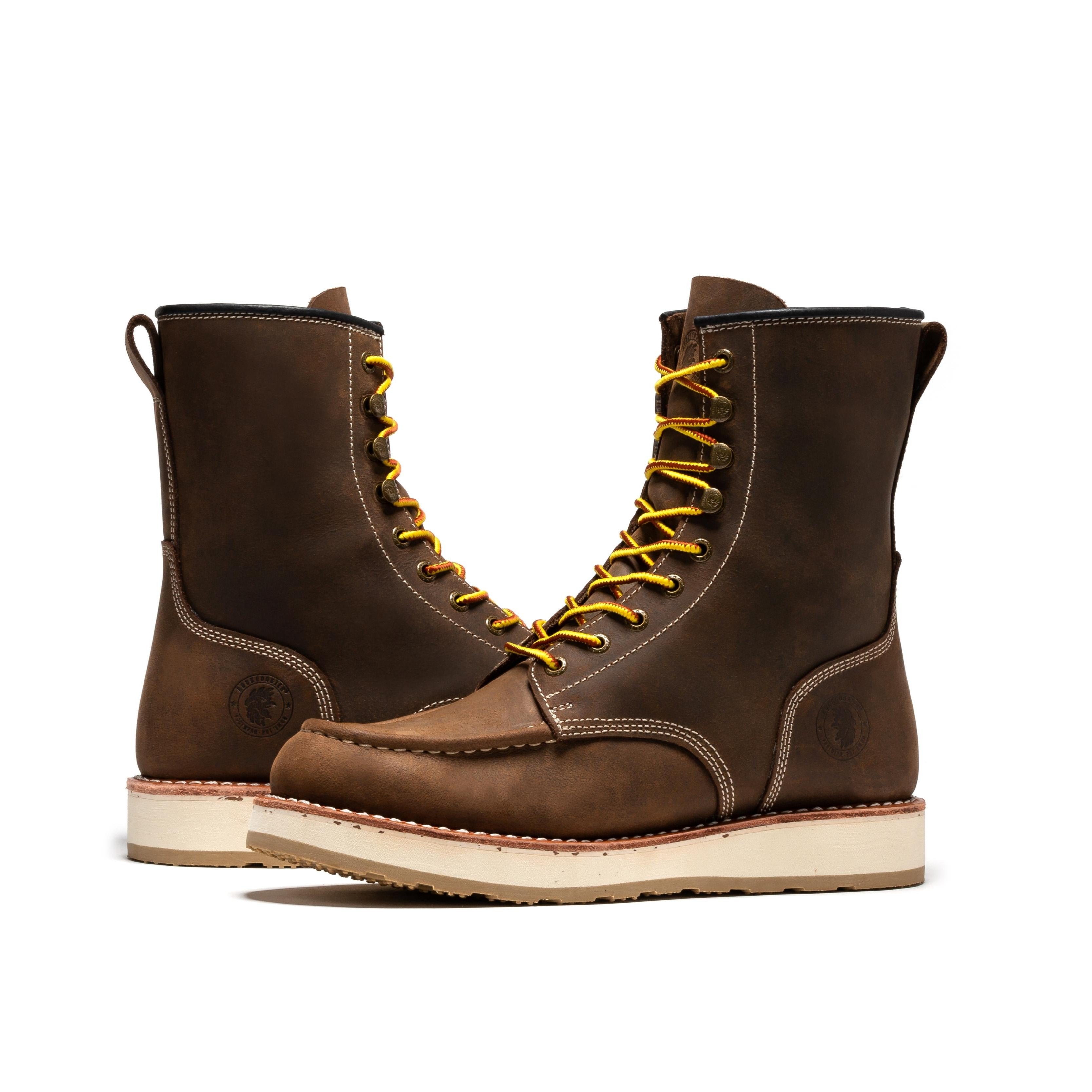 ROCKROOSTER Mantua Men's 8 inch Dark Brown Soft Toe Wedge Work Boots SAP308 - WonderingCloth