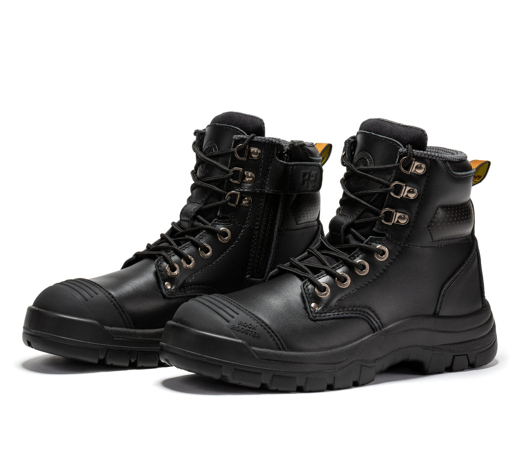 ROCKROOSTER Madison Tan 6 inch Zip-sided Steel Toe Leather Work Boots AK052 - WonderingCloth