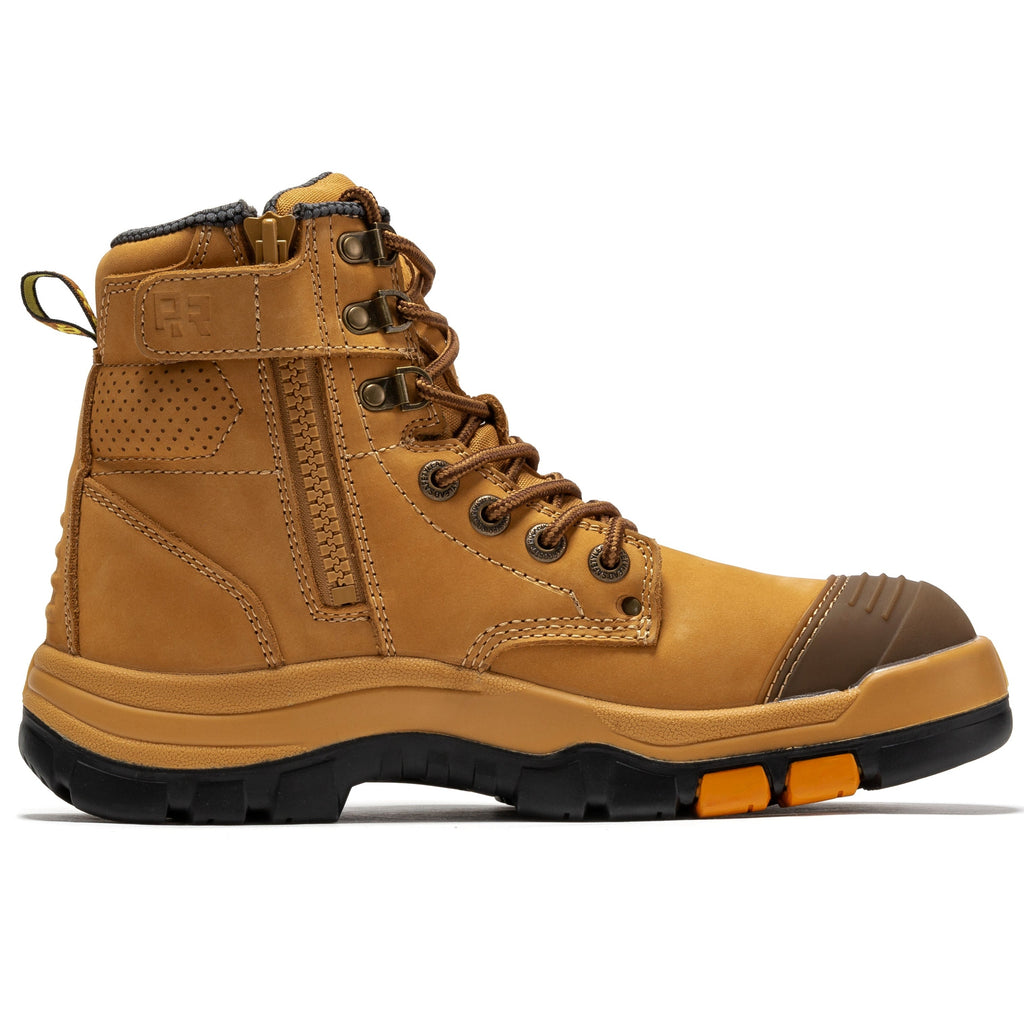ROCKROOSTER Madison Tan 6 inch Zip-sided Steel Toe Leather Work Boots AK052 - WonderingCloth