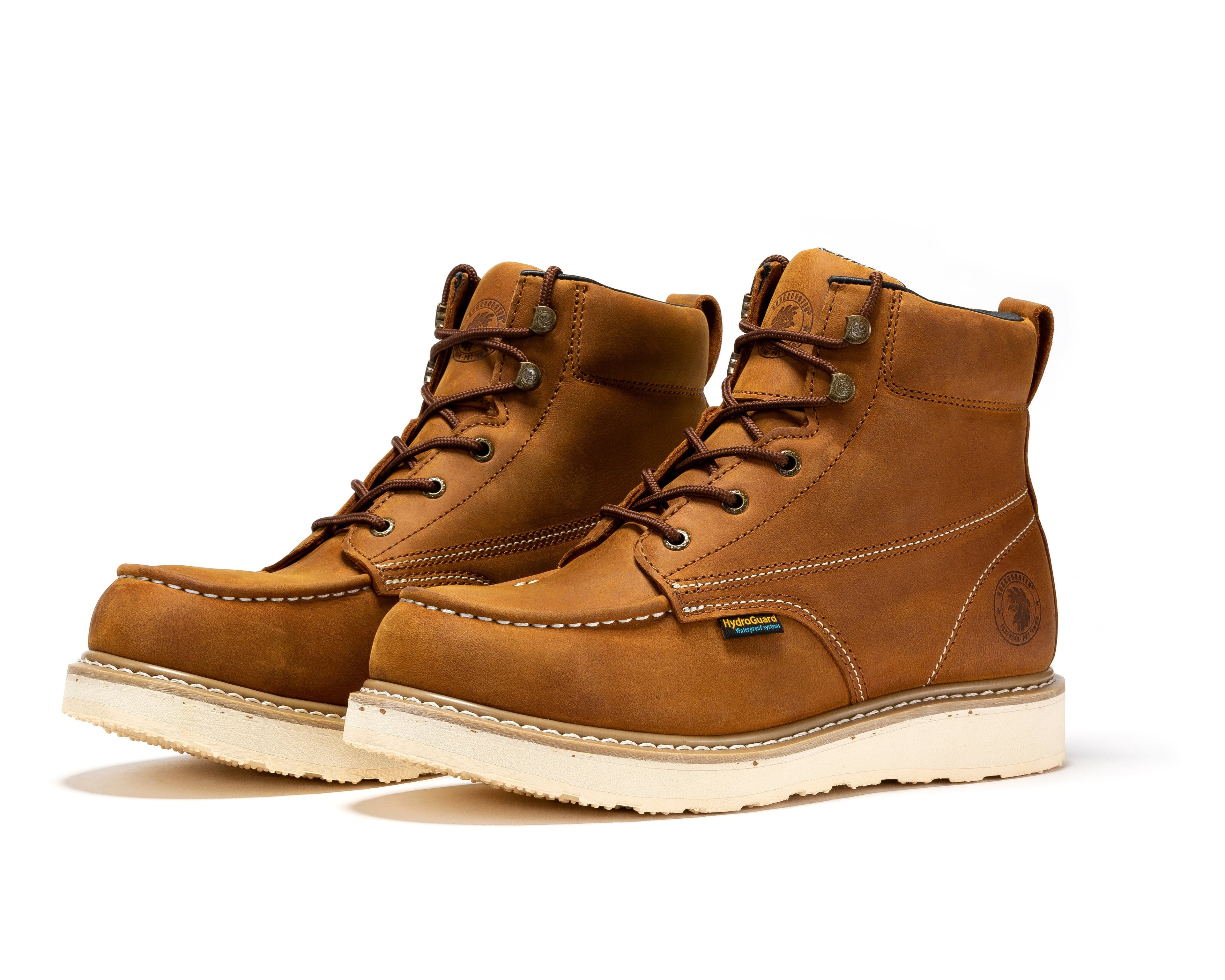 ROCKROOSTER Edgewood Men's 6 inch Brown steel toe waterproof wedge work boots SAP858 - WonderingCloth