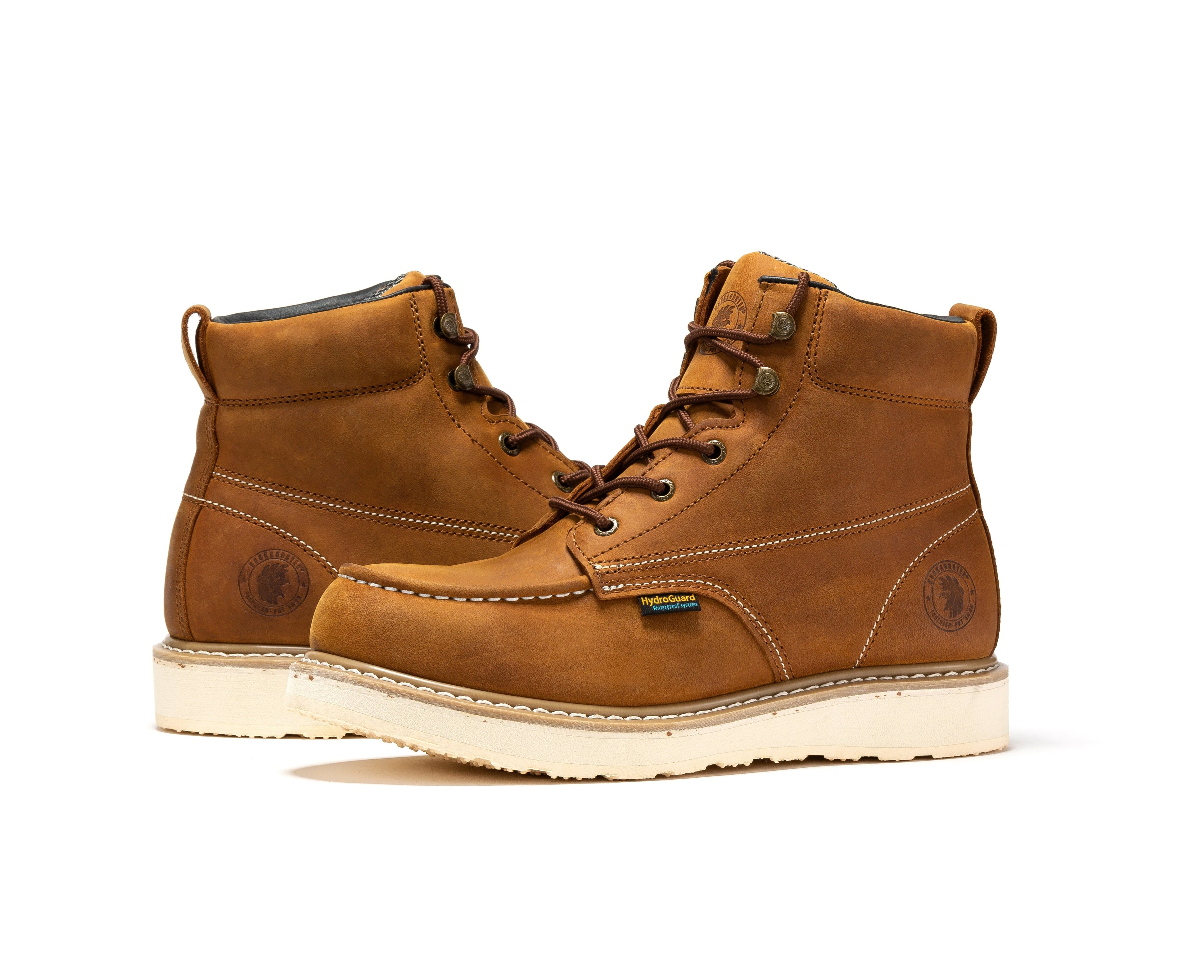 ROCKROOSTER Edgewood Men's 6 inch Brown steel toe waterproof wedge work boots SAP858 - WonderingCloth