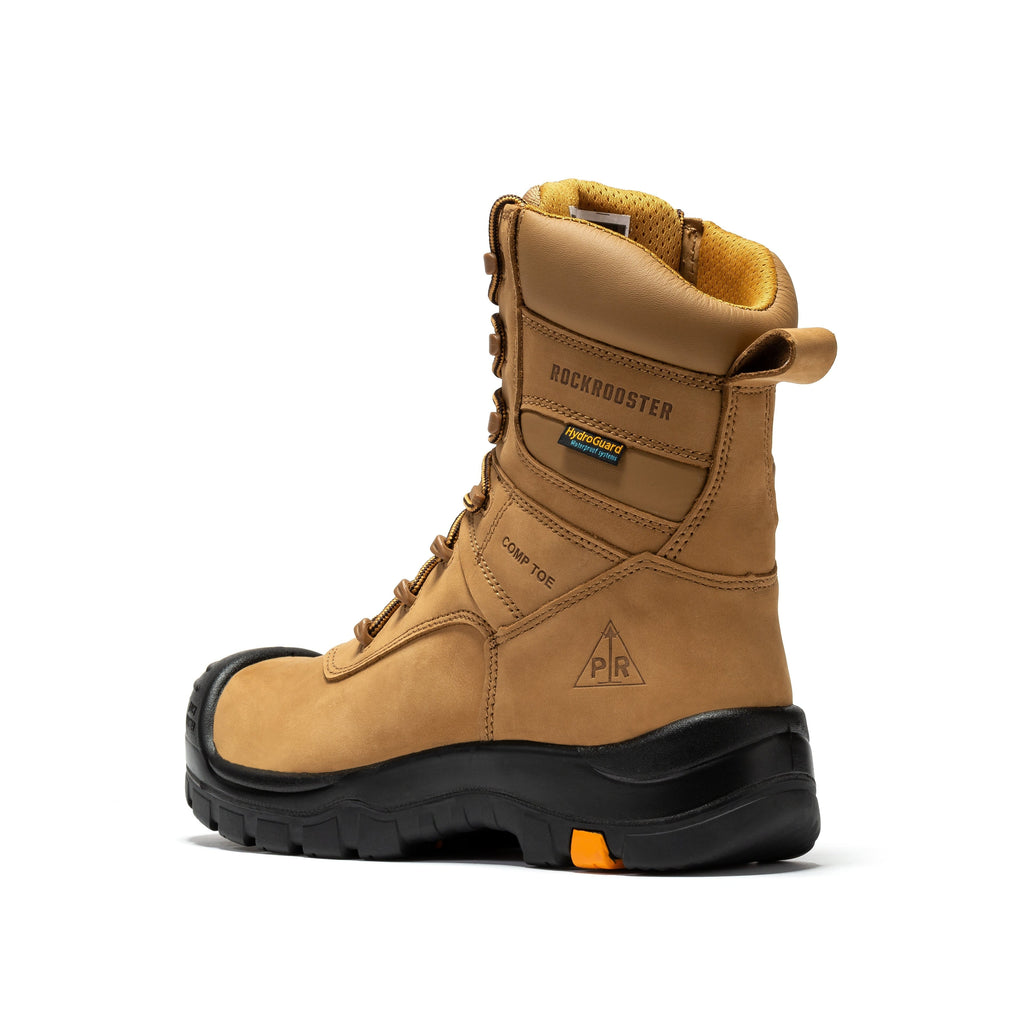 rockrooster Beaufort Men's Brown 8 inch Waterproof Composite Toe Work Boots AK831 - WonderingCloth