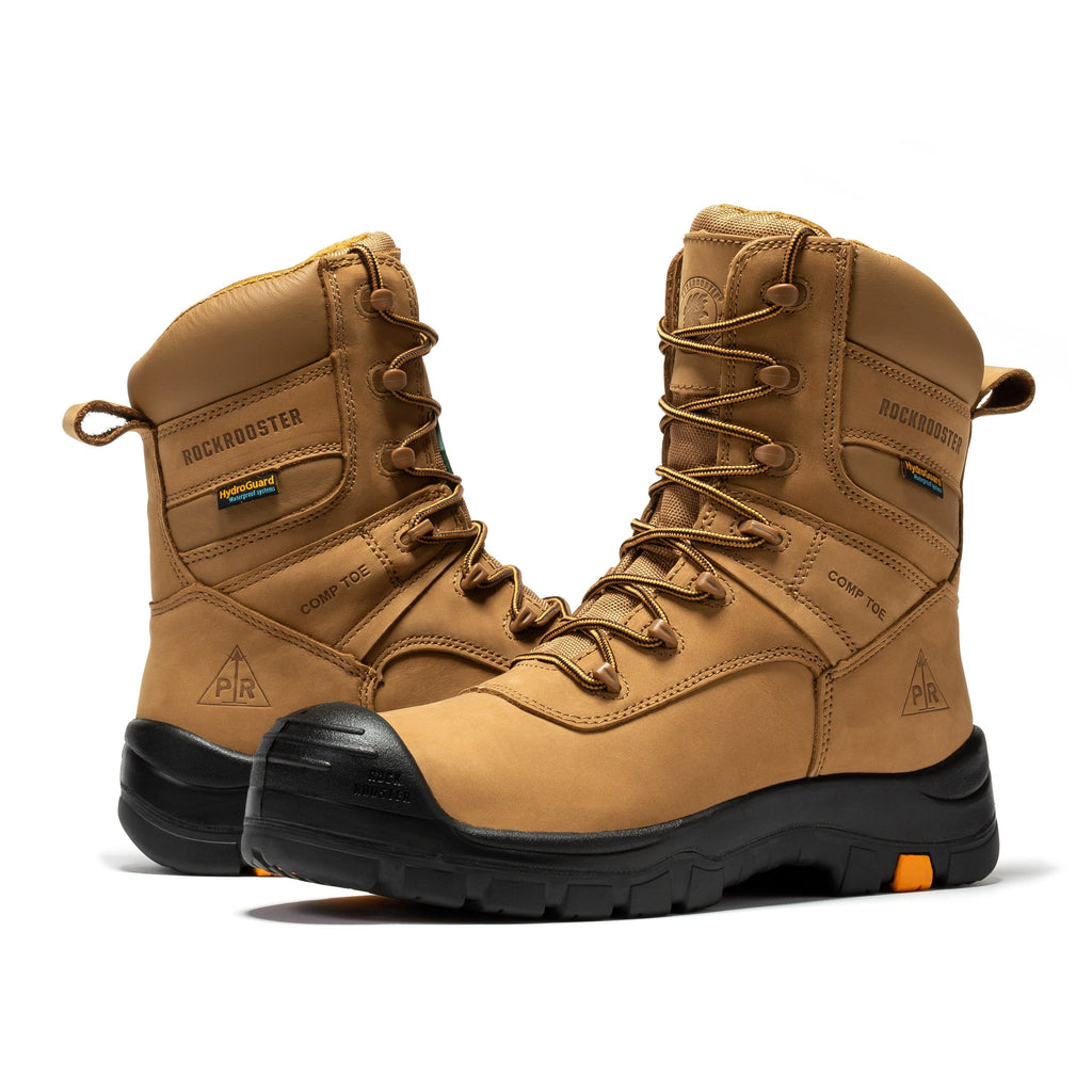 rockrooster Beaufort Men's Brown 8 inch Waterproof Composite Toe Work Boots AK831 - WonderingCloth