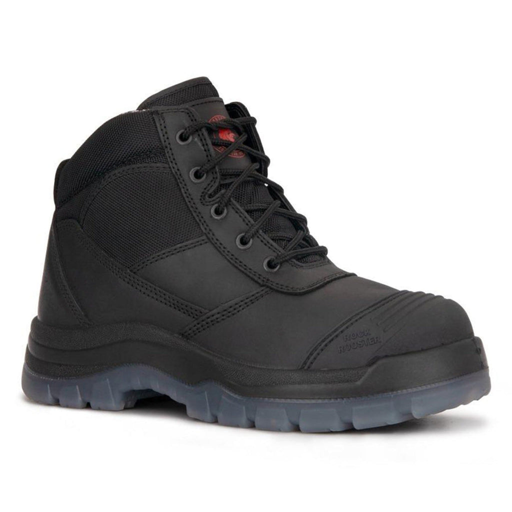ROCKROOSTER Crisson Black 6 inch Zip sided Steel Toe Leather Work Boots AK050BK - WonderingCloth