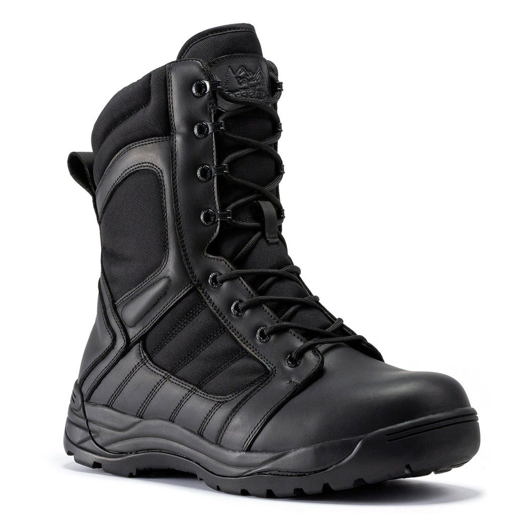 Botas Pro Black Men's 8 inch Side Zipper Rubber Sole Tactical Boots BMP110BK - WonderingCloth
