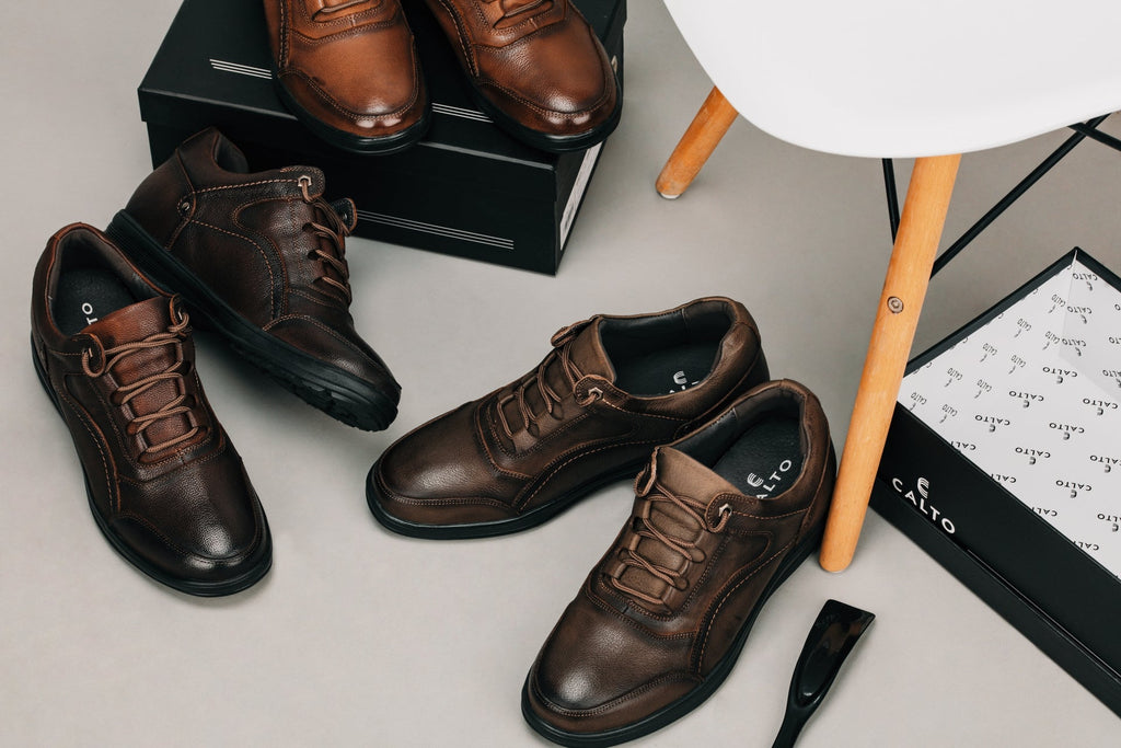 CALTO - K3044 - 2.8 Inches Taller (Brown) - Lace Up Casual Walker - Lightweight - WonderingCloth