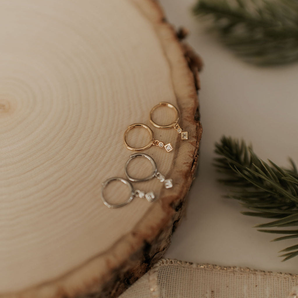 Willow Diamond Dangle Hoops - WonderingCloth
