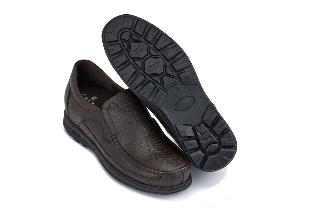 CALTO - G1823 - 3 Inches Taller (Brown) - Lightweight Slip-On Loafer Dress Shoes - WonderingCloth