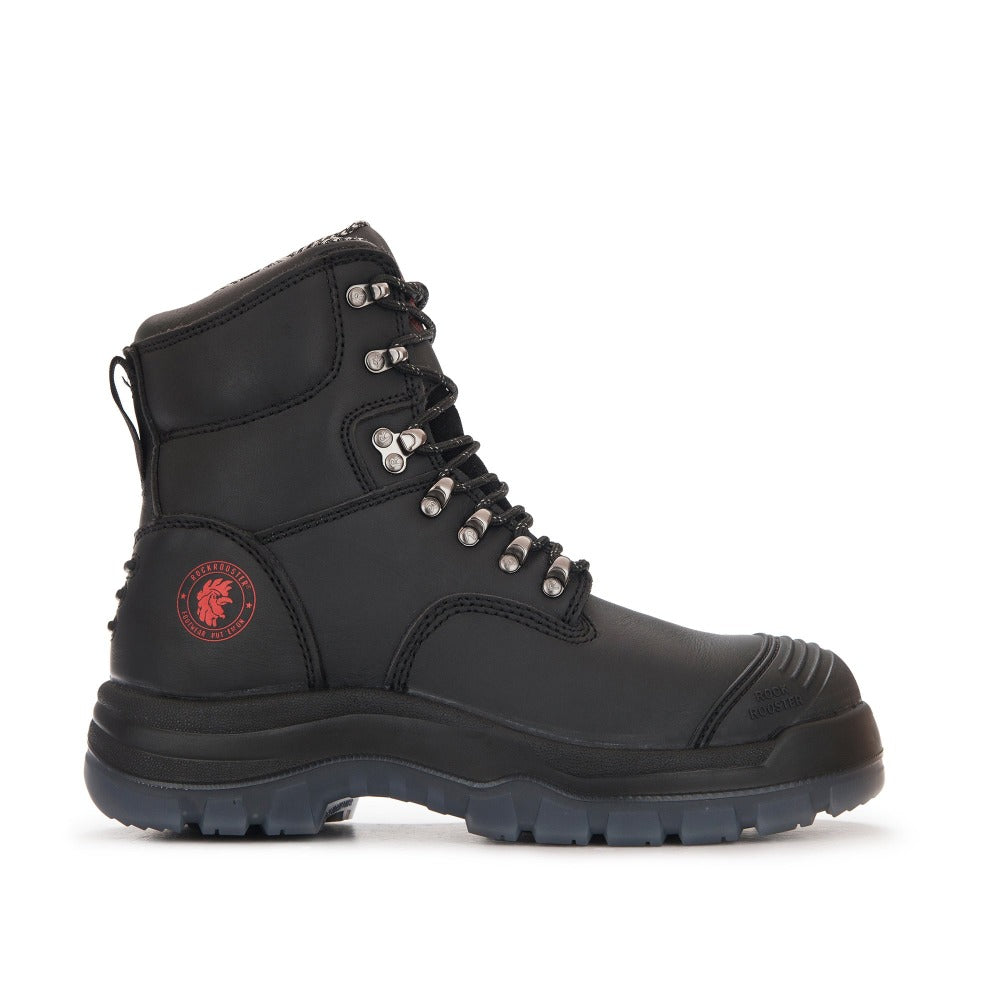 ROCKROOSTER Kensington Black 7 inch Zip-sided Steel Toe Leather Work Boots AK245Z - WonderingCloth