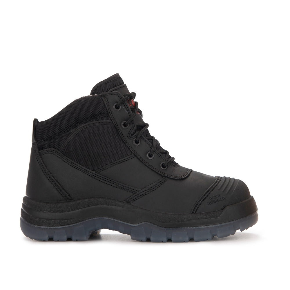 ROCKROOSTER Crisson Black 6 inch Zip sided Steel Toe Leather Work Boots AK050BK - WonderingCloth
