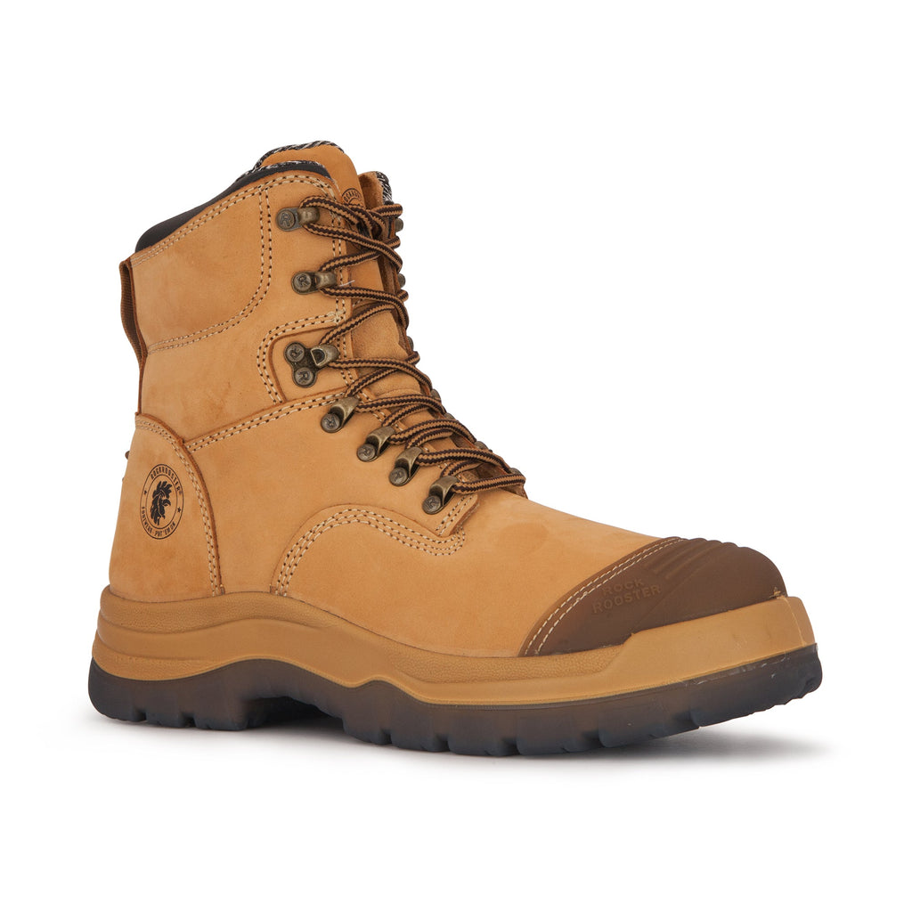 ROCKROOSTER Kimberly Tan 7 inch Zip-sided Steel Toe Leather Work Boots AK232Z - WonderingCloth
