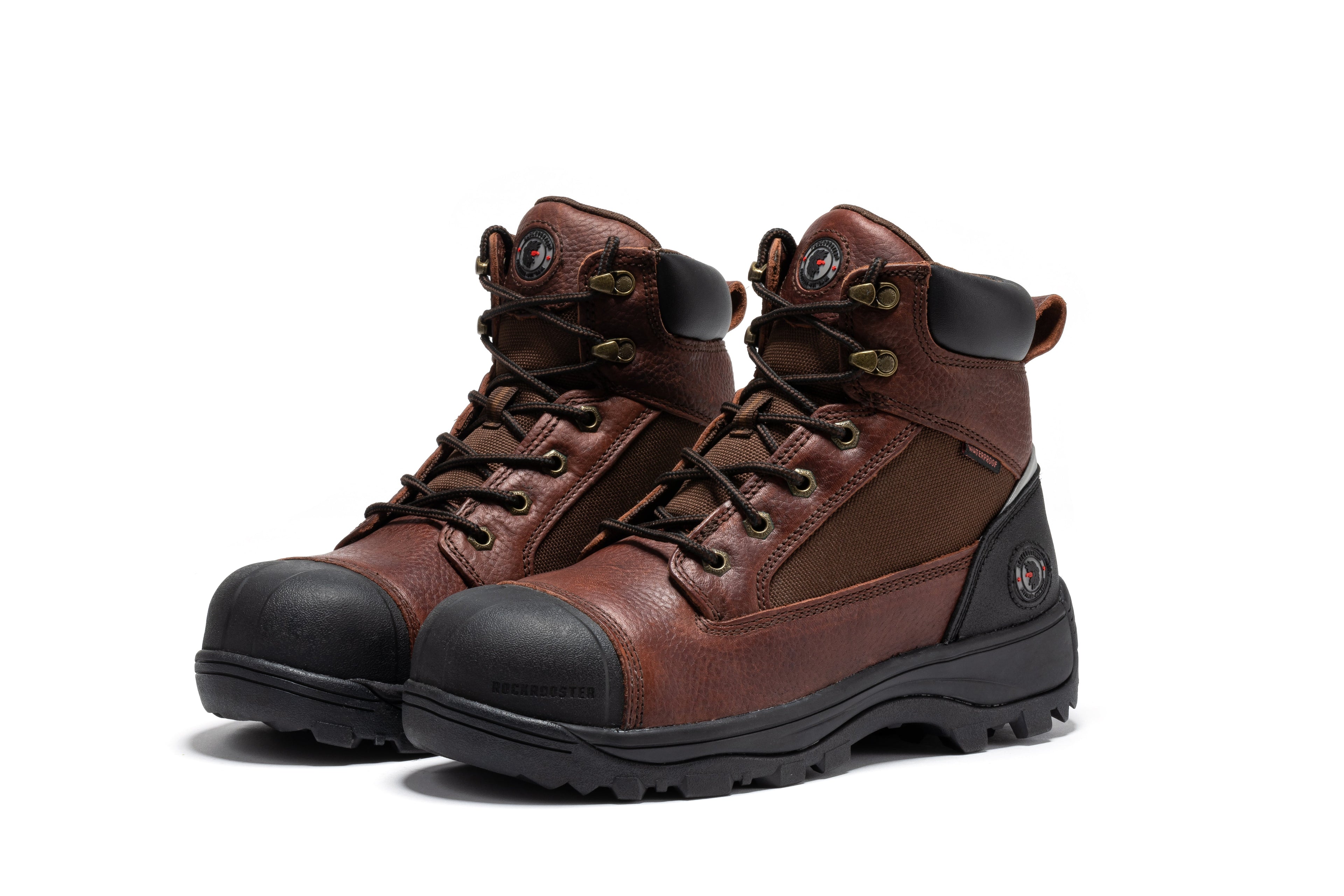 ROCKROOSTER Daviston 6 inch Brown Composite Toe Waterproof Work Boots AT872 - WonderingCloth