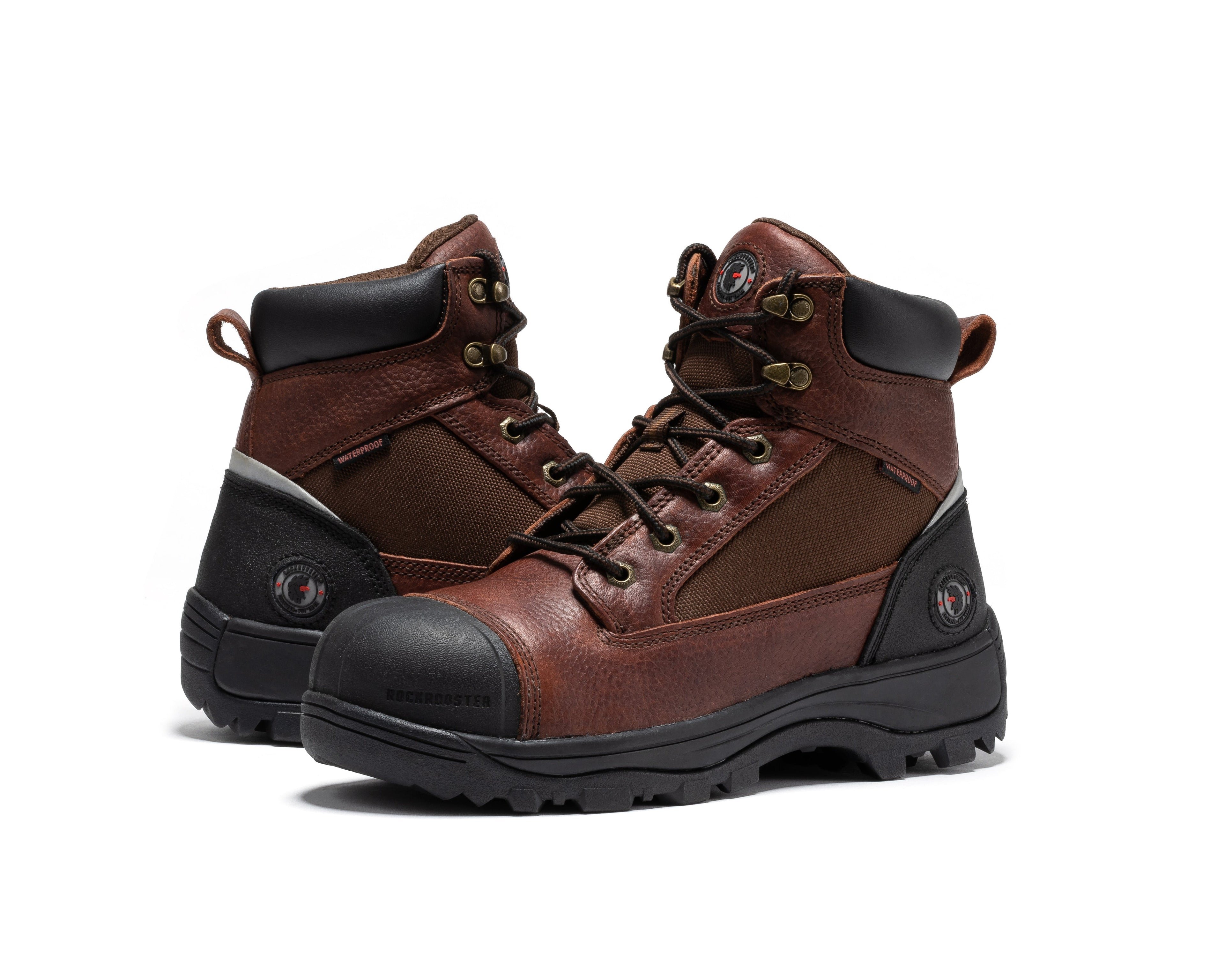 ROCKROOSTER Daviston 6 inch Brown Composite Toe Waterproof Work Boots AT872 - WonderingCloth
