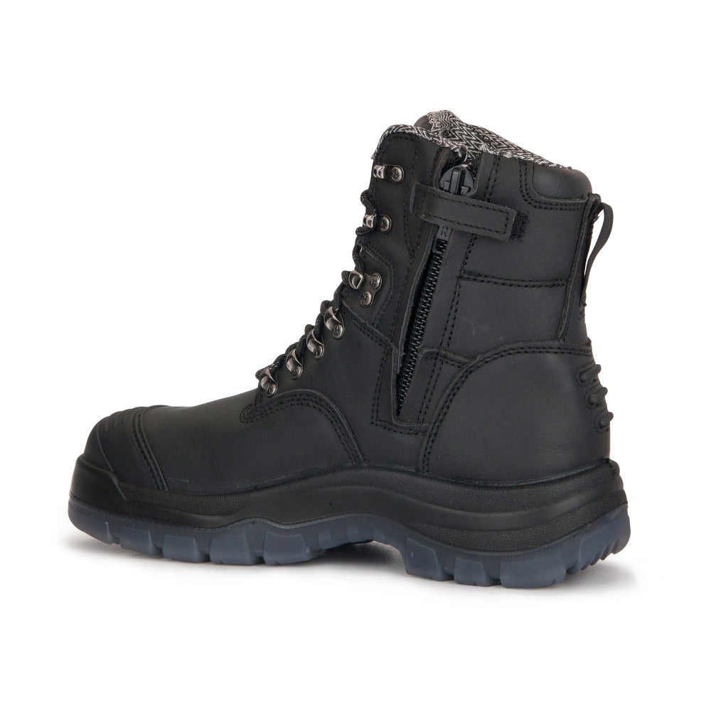 ROCKROOSTER Kensington Black 7 inch Zip-sided Steel Toe Leather Work Boots AK245Z - WonderingCloth