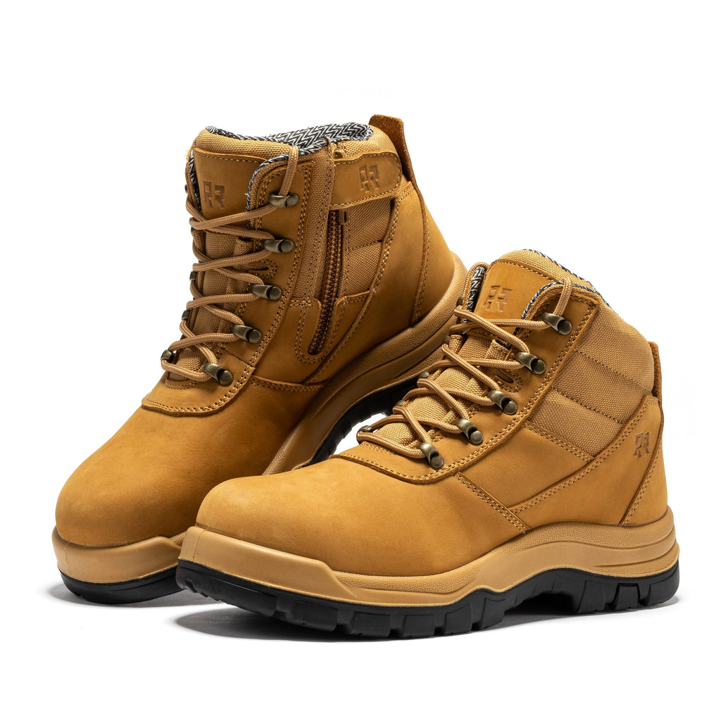 ROCKROOSTER Avalon Black 6 Inch Zip-sided Composite toe Leather Work Boots CP213BK - WonderingCloth