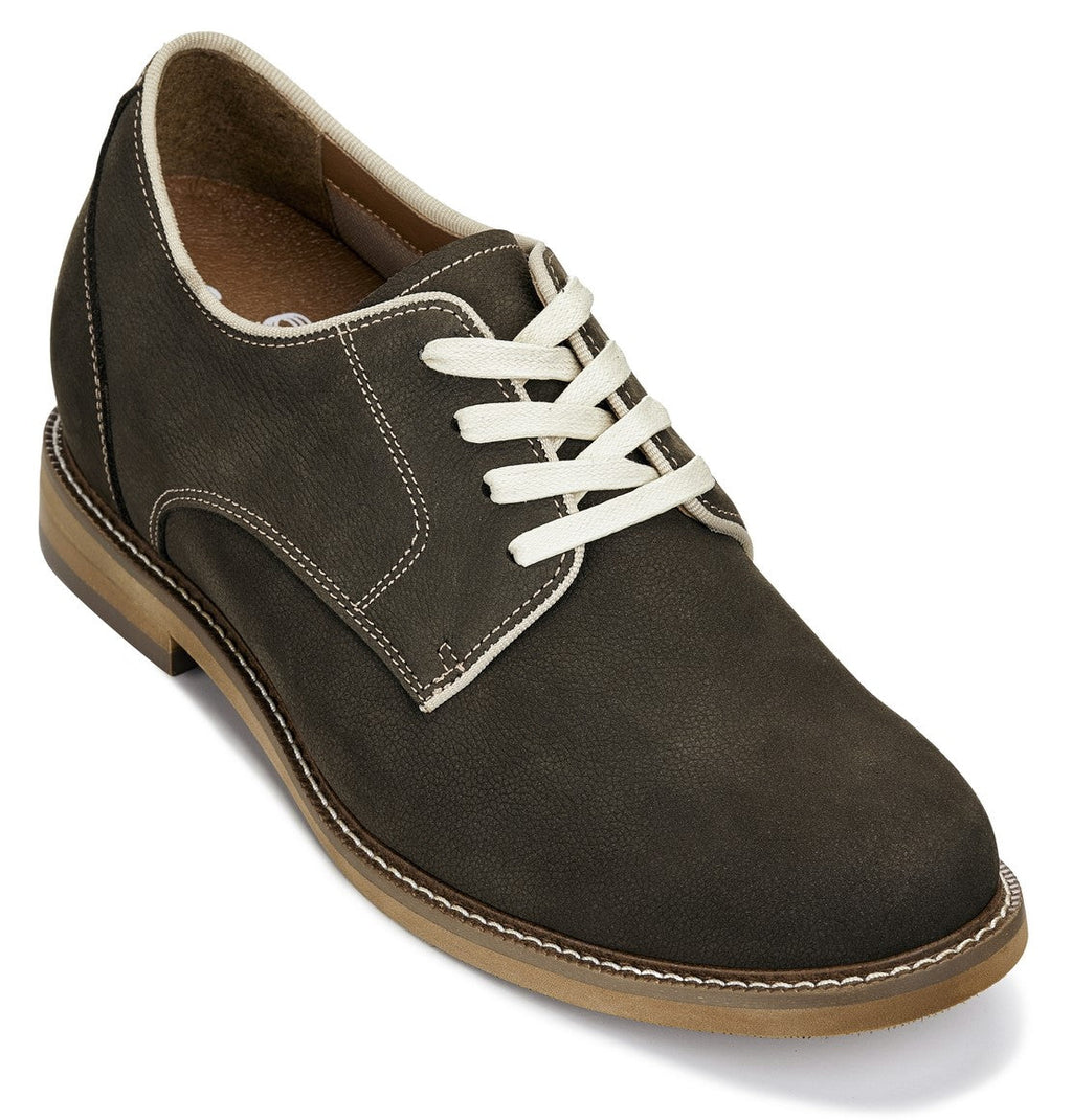 CALTO - J1311 - 3 Inches Taller (Sardine Grey) - Business Casual Leather Derbies - WonderingCloth