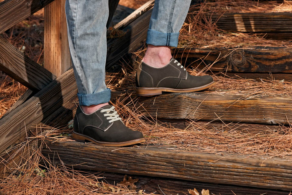 CALTO - J1311 - 3 Inches Taller (Sardine Grey) - Business Casual Leather Derbies - WonderingCloth