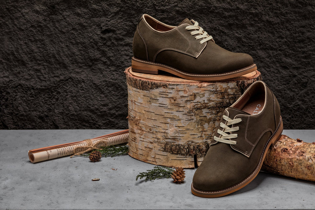 CALTO - J1311 - 3 Inches Taller (Sardine Grey) - Business Casual Leather Derbies - WonderingCloth