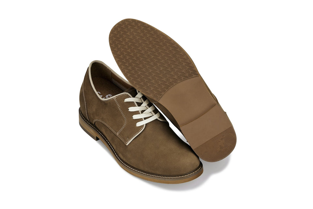 CALTO - J1312 - 3 Inches Taller (Khaki Brown) - Business Casual Leather Derbies - WonderingCloth