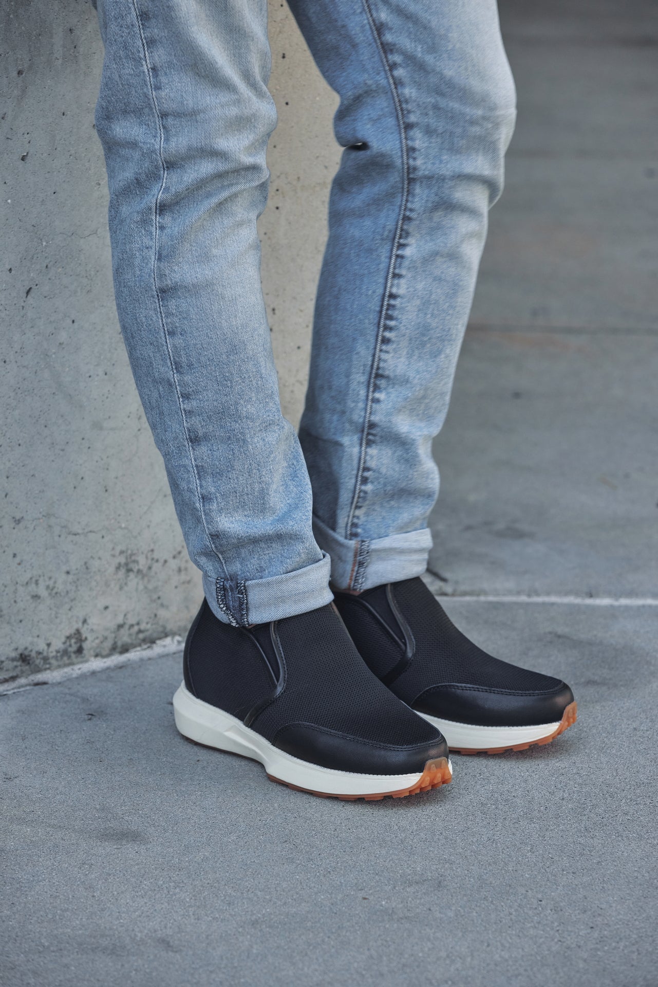CALTO - J1433  - 3.3 Inches Taller (Black) - Casual Chunky Sole Sneaker Loafers - WonderingCloth
