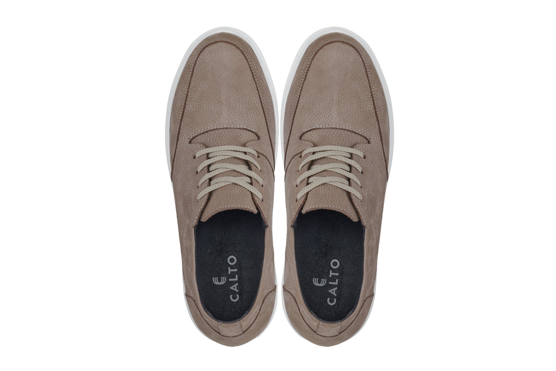 CALTO - J1770  - 3.2 Inches Taller (Khaki) - Casual Chunky Sole Boots – Soft Pebble Grain Nubuck Leather - WonderingCloth