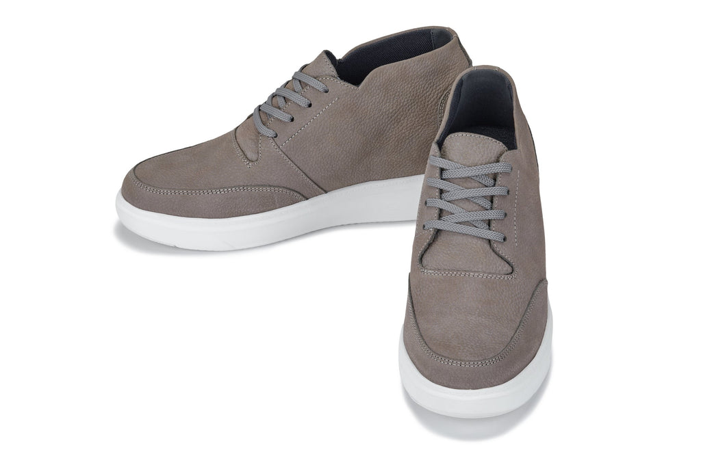 CALTO - J1771  - 3.2 Inches Taller (Grey) - Casual Chunky Sole Boots – Soft Pebble Grain Nubuck Leather - WonderingCloth
