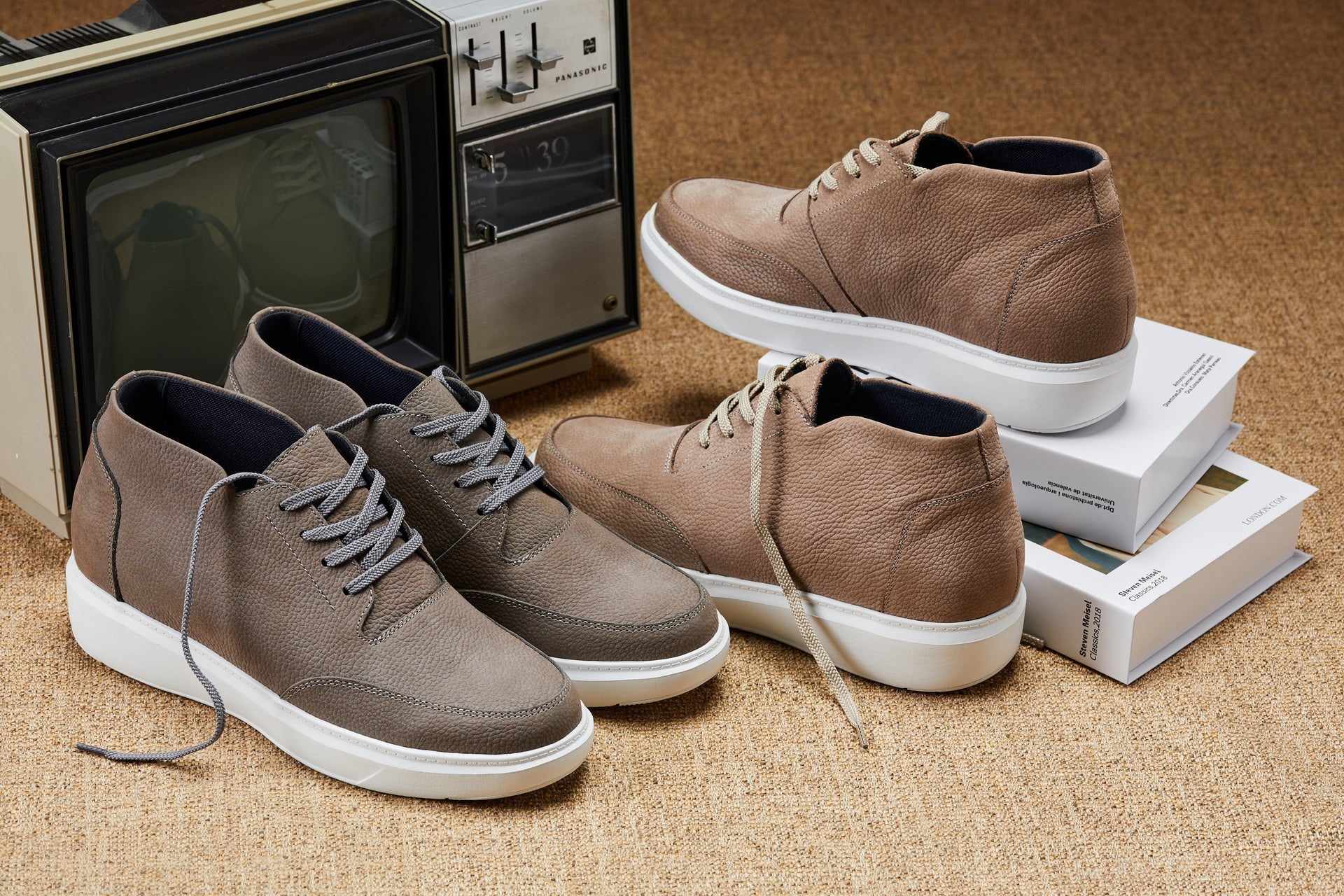 CALTO - J1770  - 3.2 Inches Taller (Khaki) - Casual Chunky Sole Boots – Soft Pebble Grain Nubuck Leather - WonderingCloth